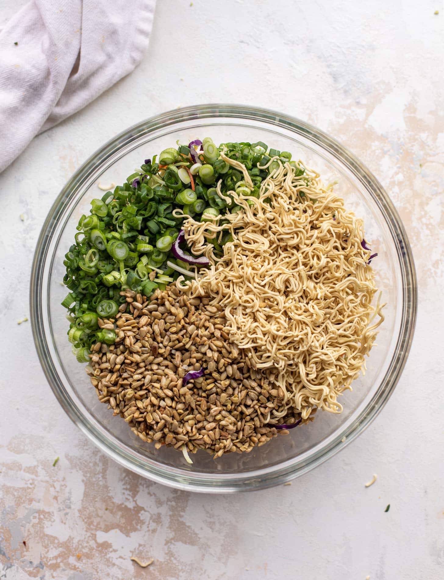 ramen noodles, green onions, sunflower seeds