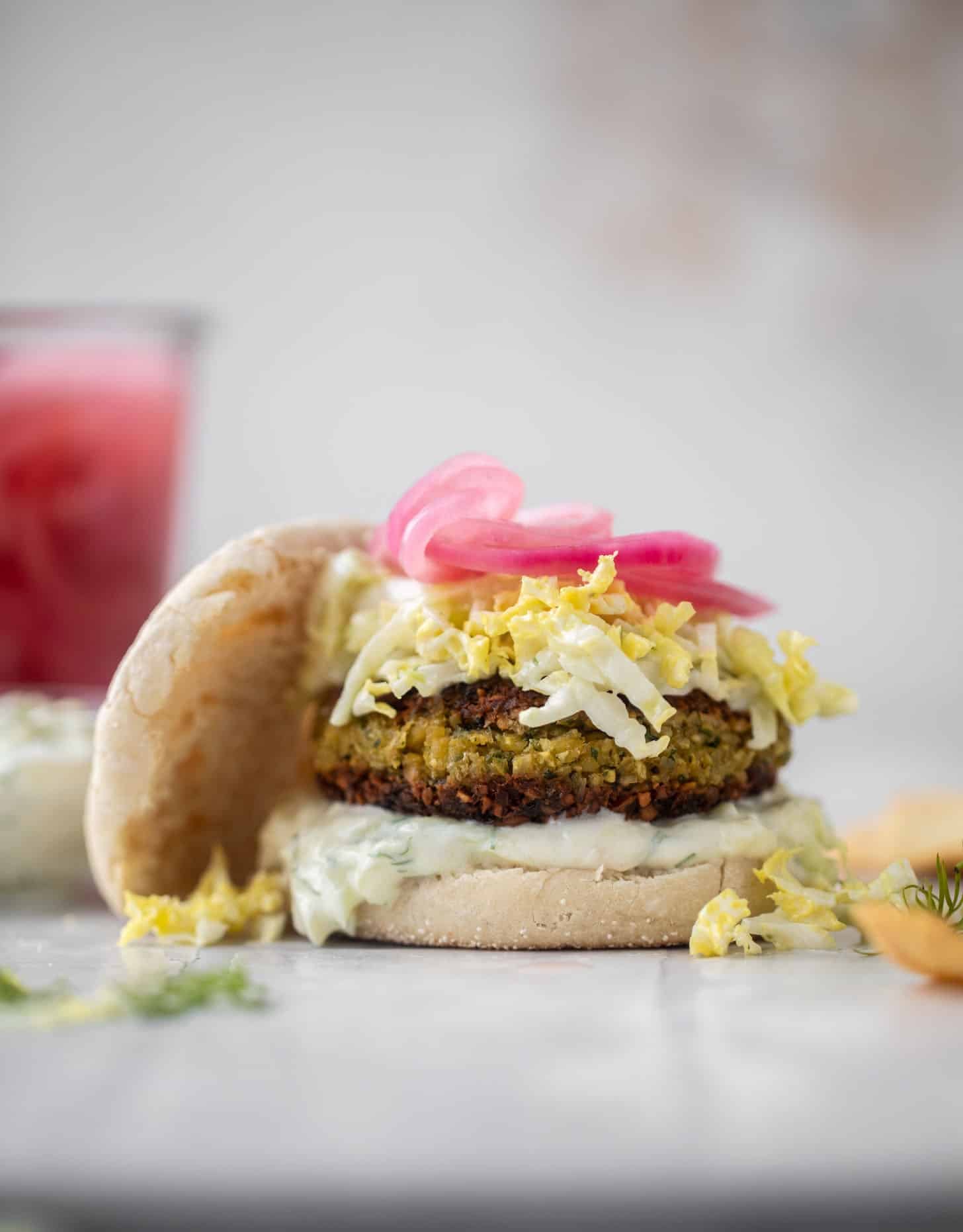 falafel burgers with tzatziki slaw