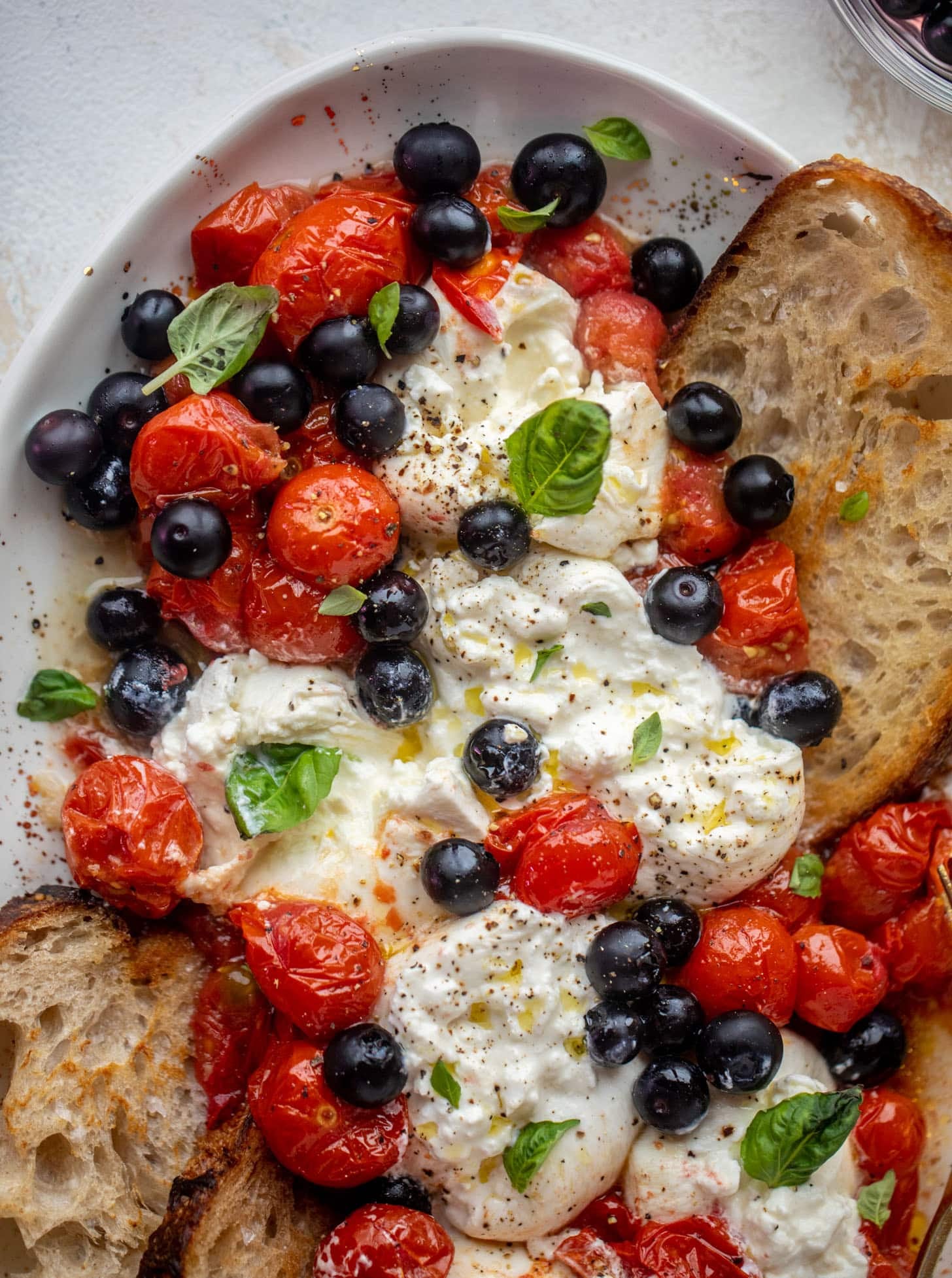 red white and pickled blueberry burrata platter