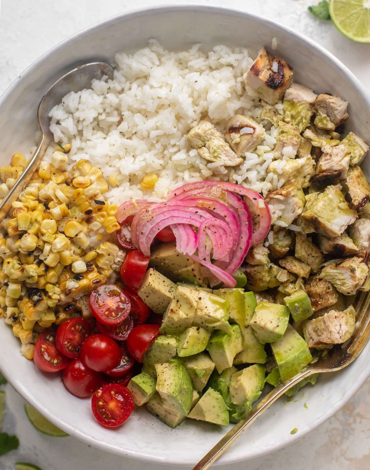 grilled chicken summer rice bowls