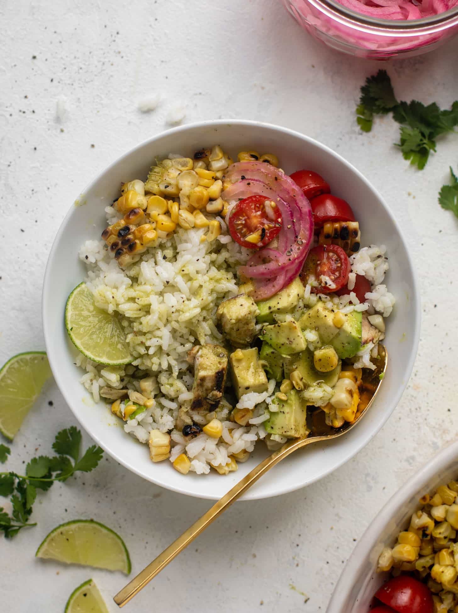 grilled chicken summer rice bowls