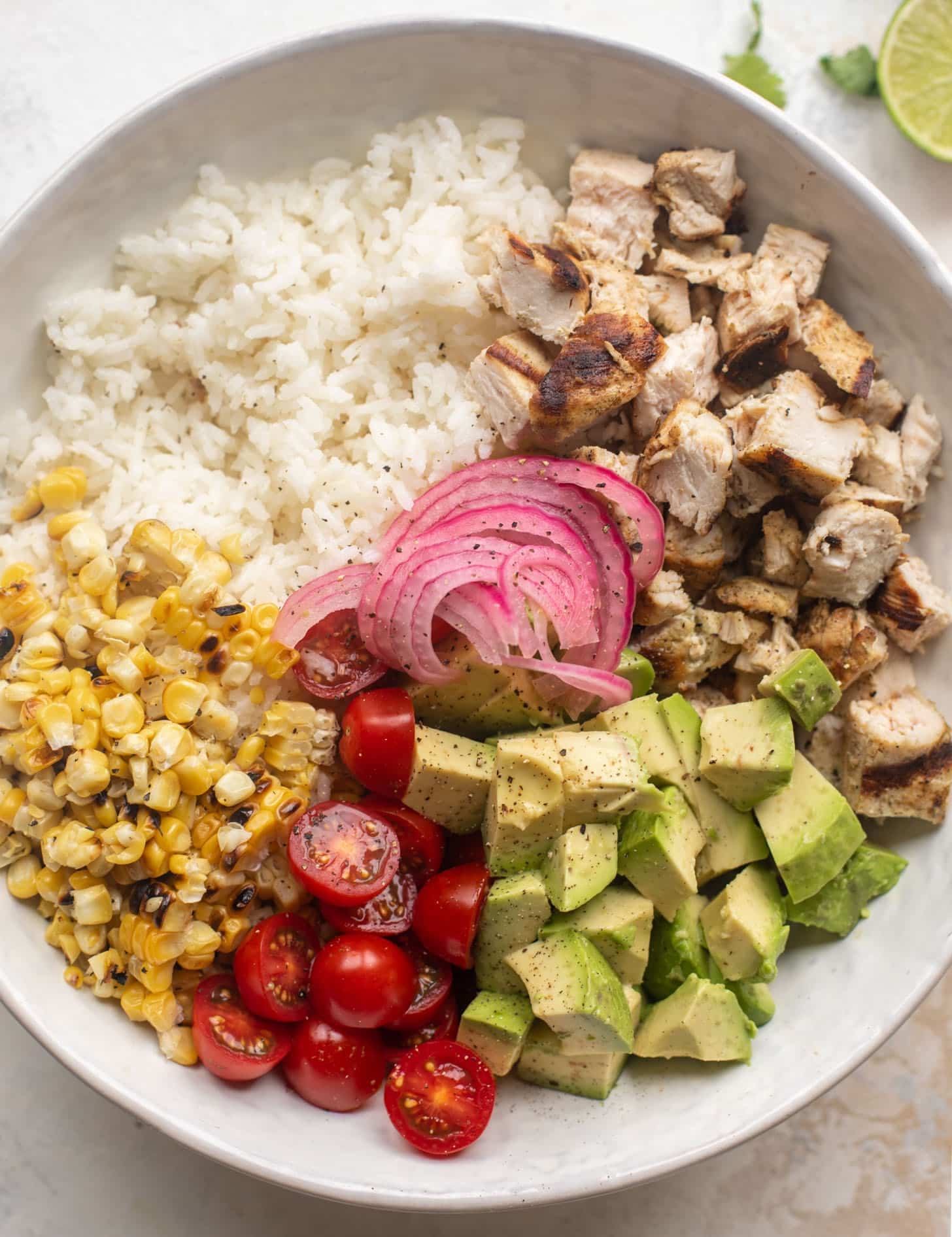 grilled chicken summer rice bowls