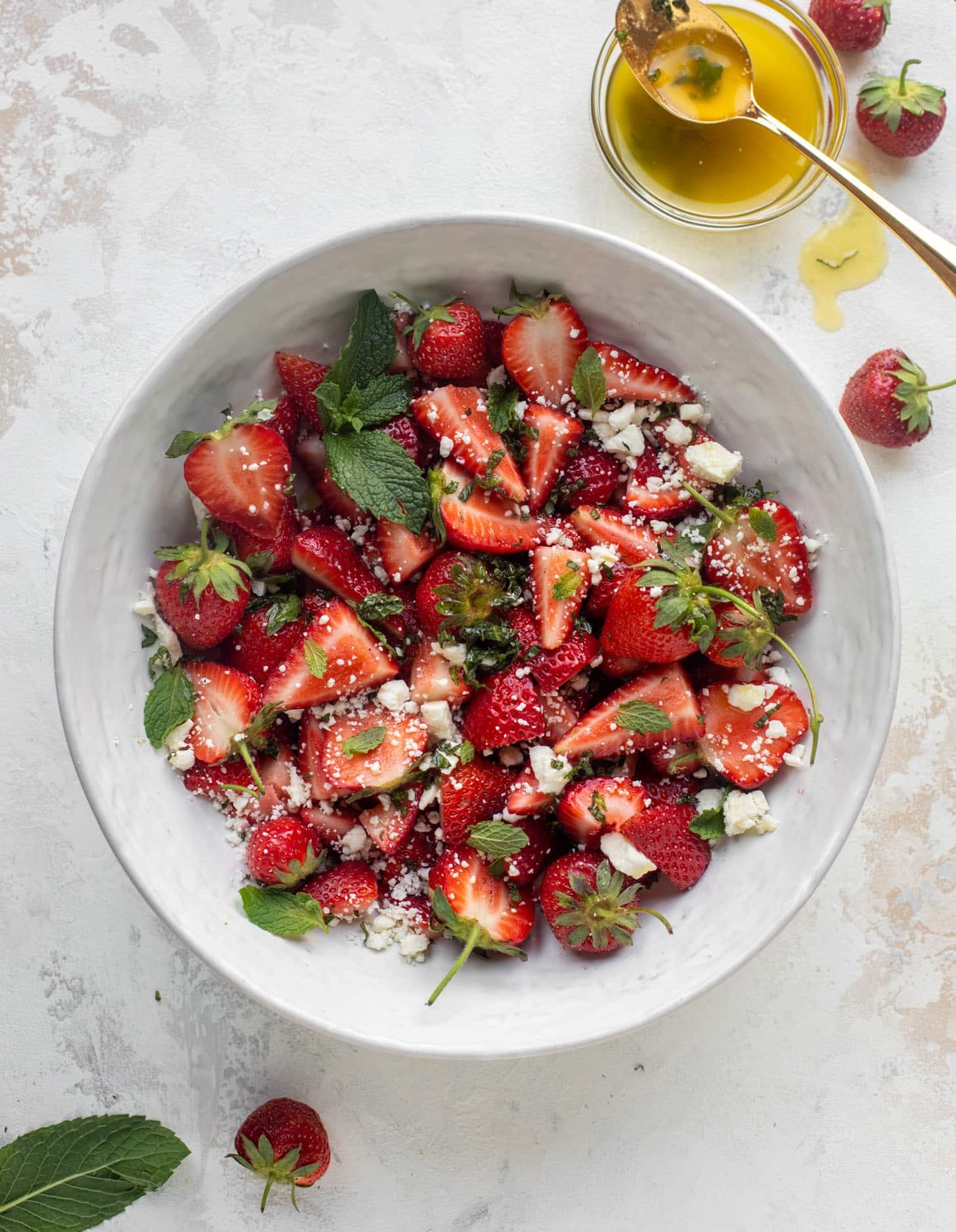 strawberry feta salad with black pepper and mint