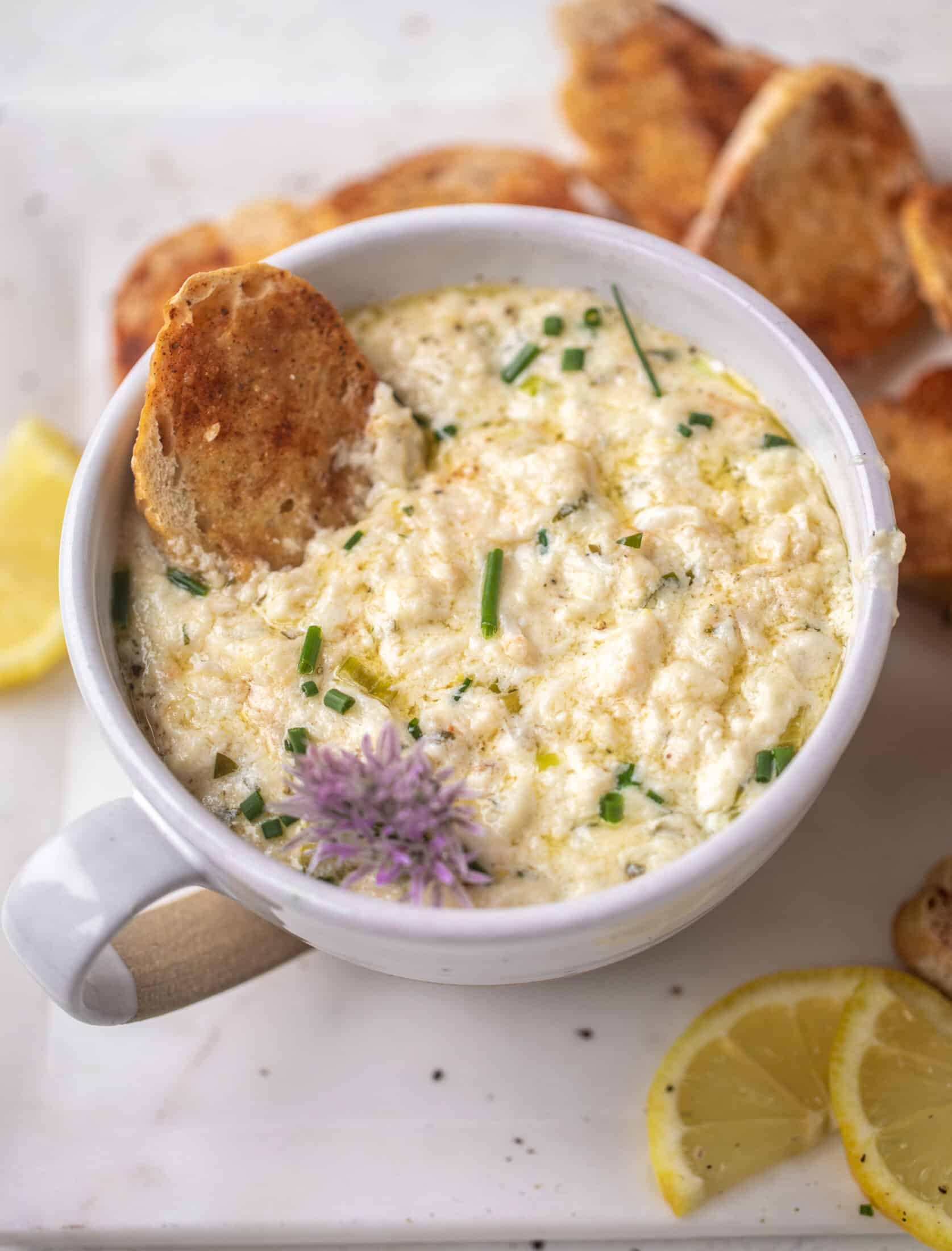 hot crab dip with old bay crostini