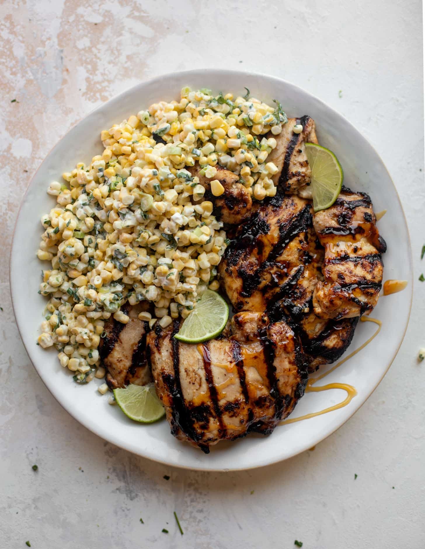 grilled hot honey chicken with lime corn salad