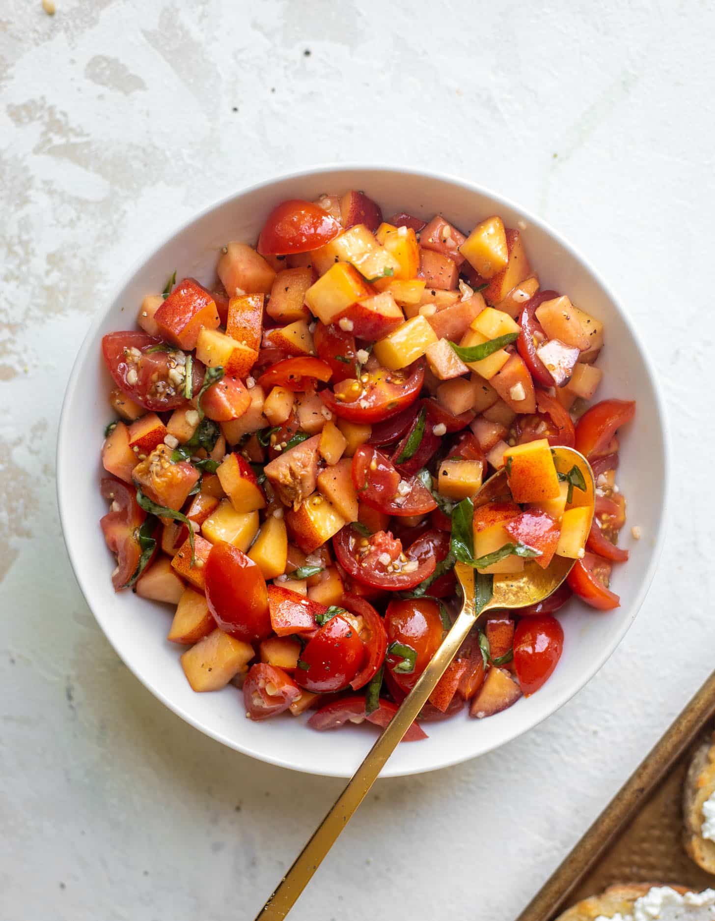 tomatoes, peaches and basil