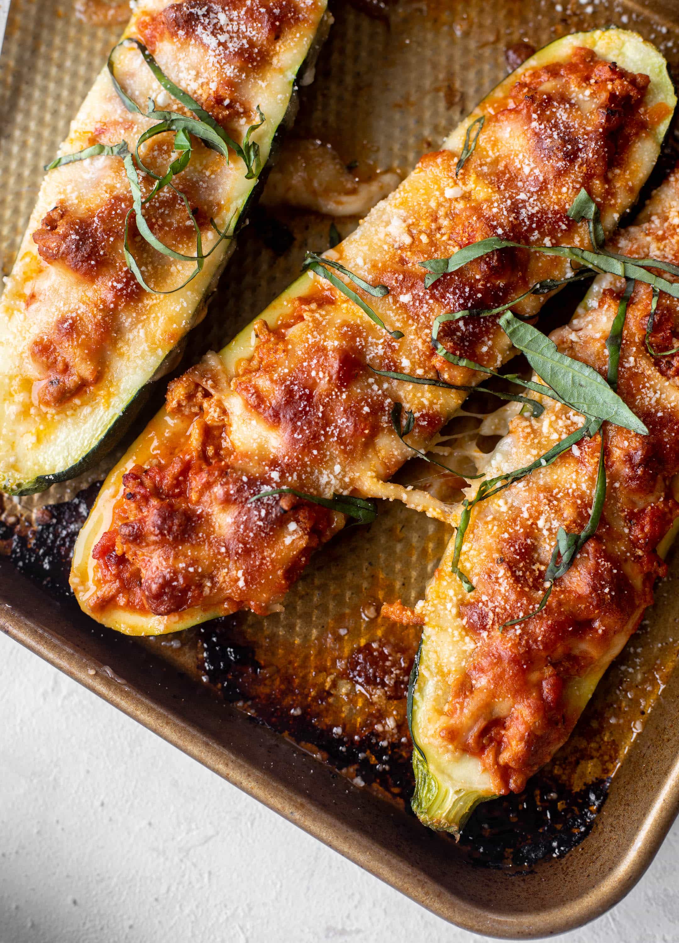 zucchini boat bolognese