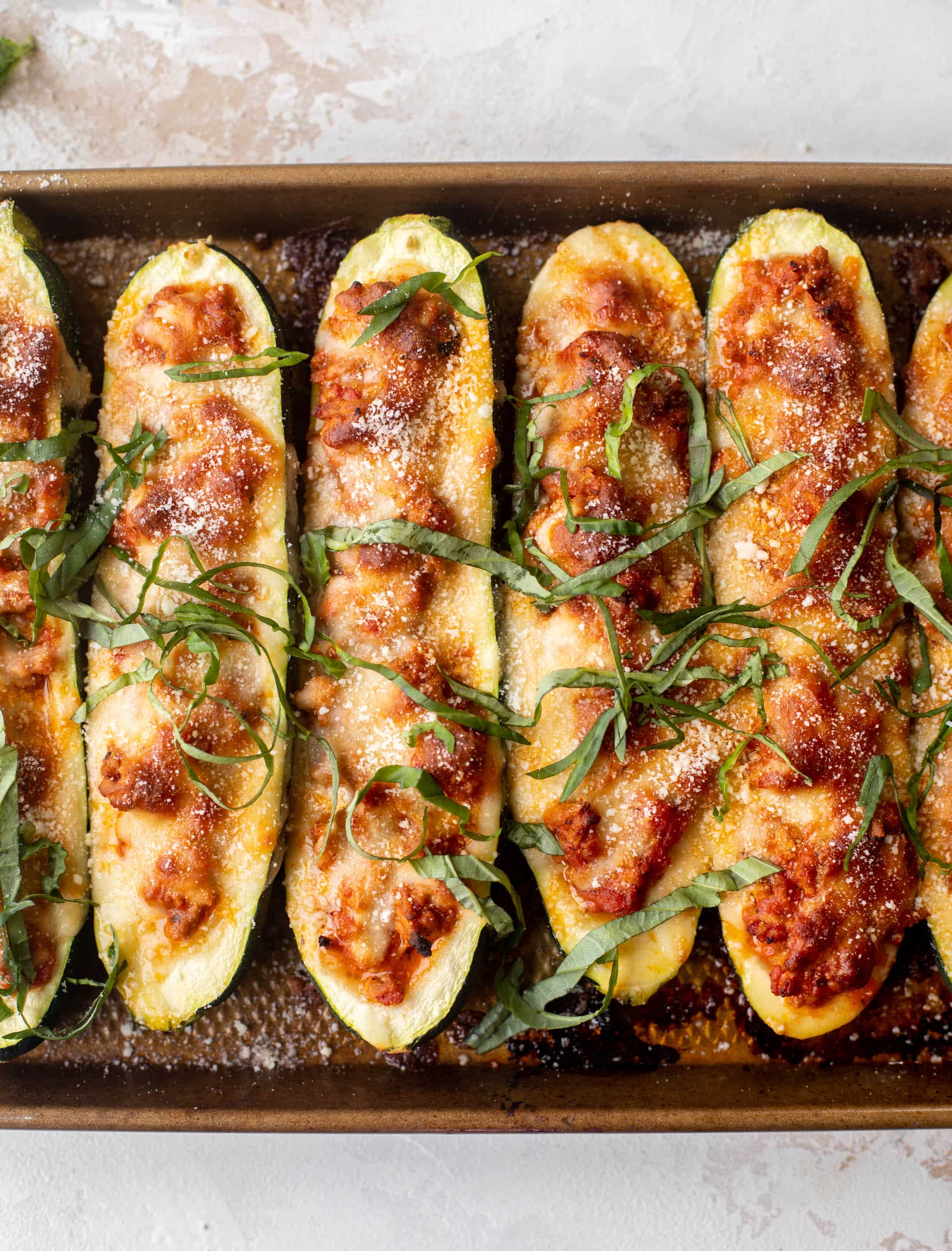 zucchini boat bolognese