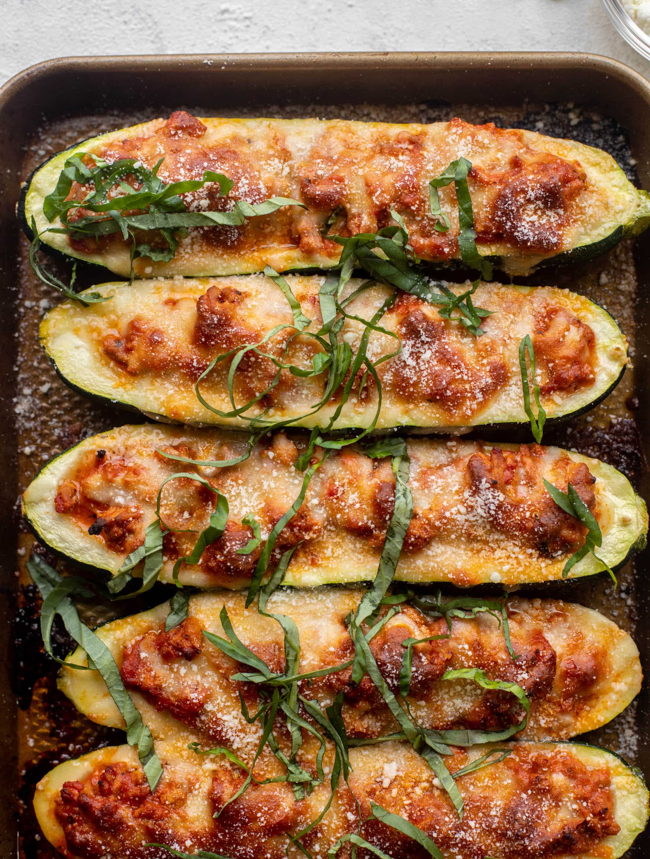 zucchini boat bolognese