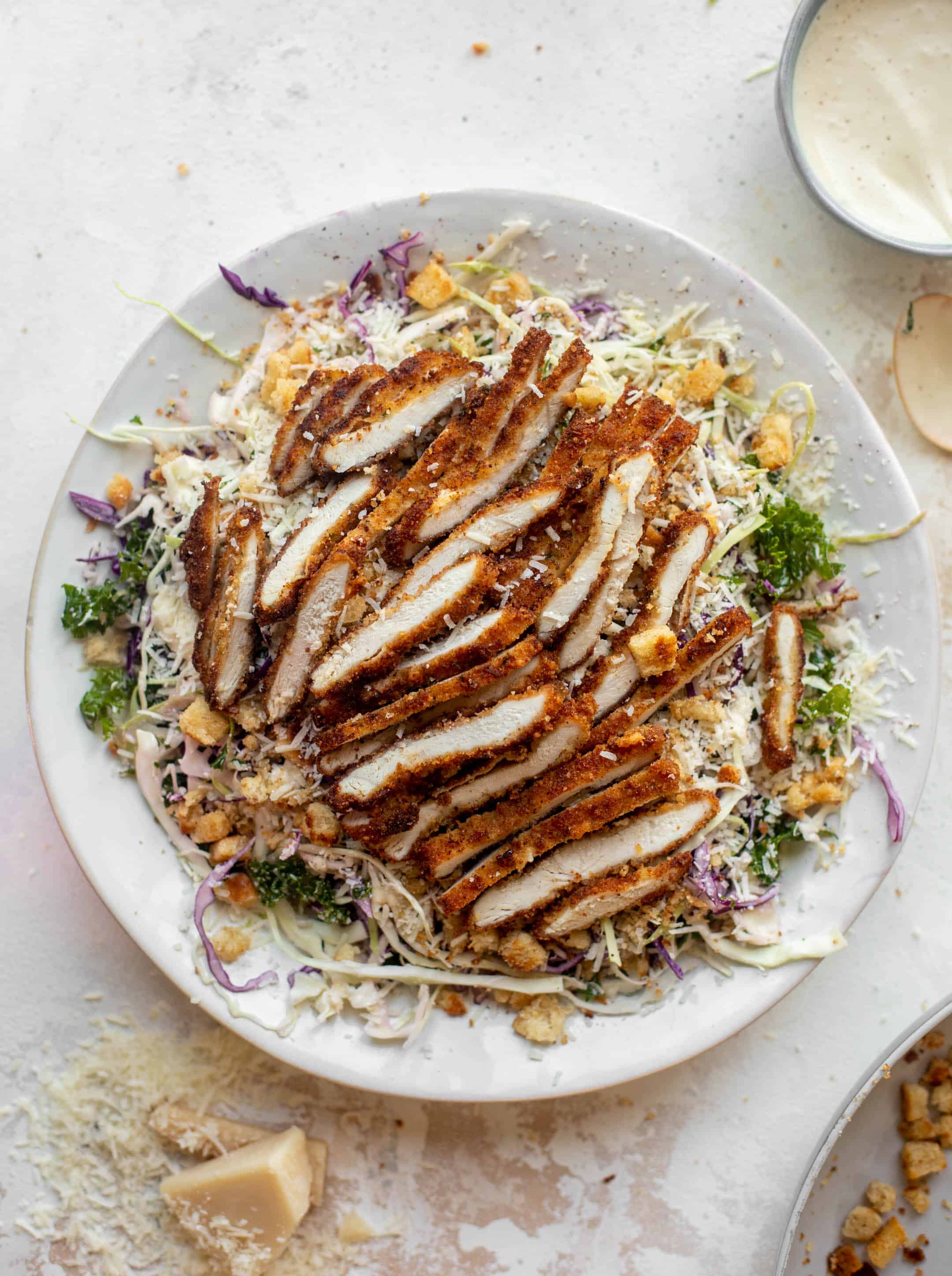 caesar slaw with crispy chicken