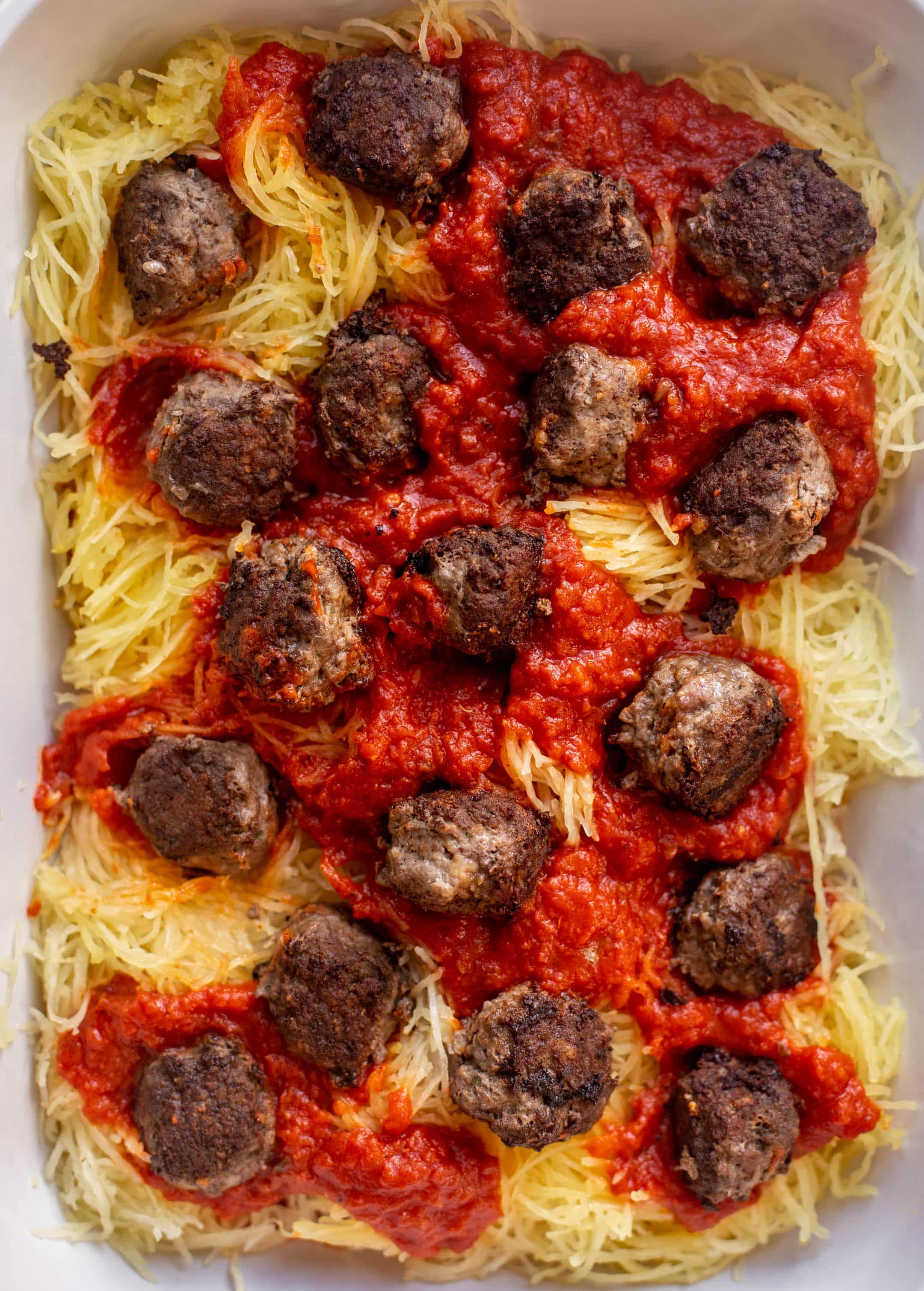 spaghetti squash, meatballs and marinara