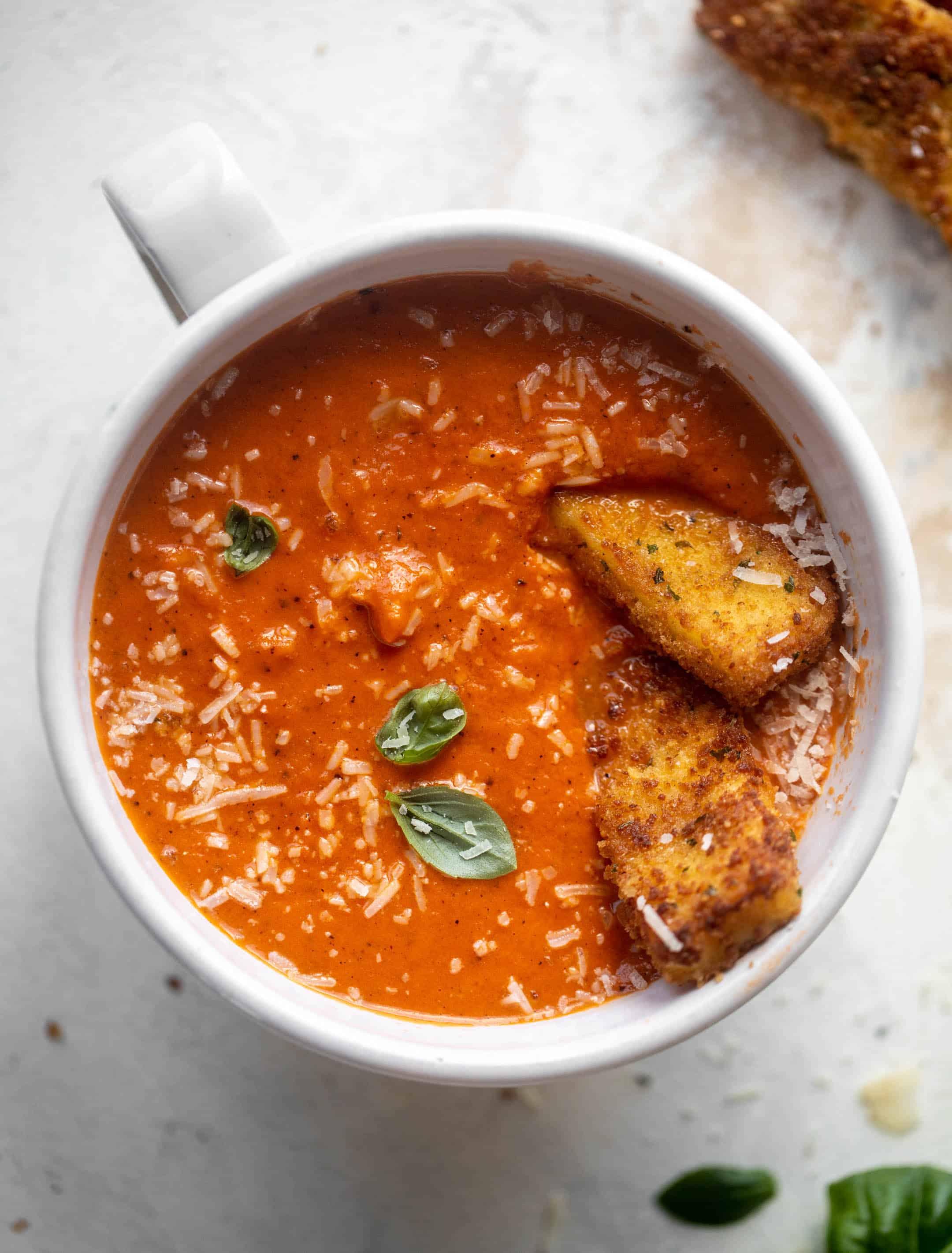 tomato soup with halloumi cheese sticks