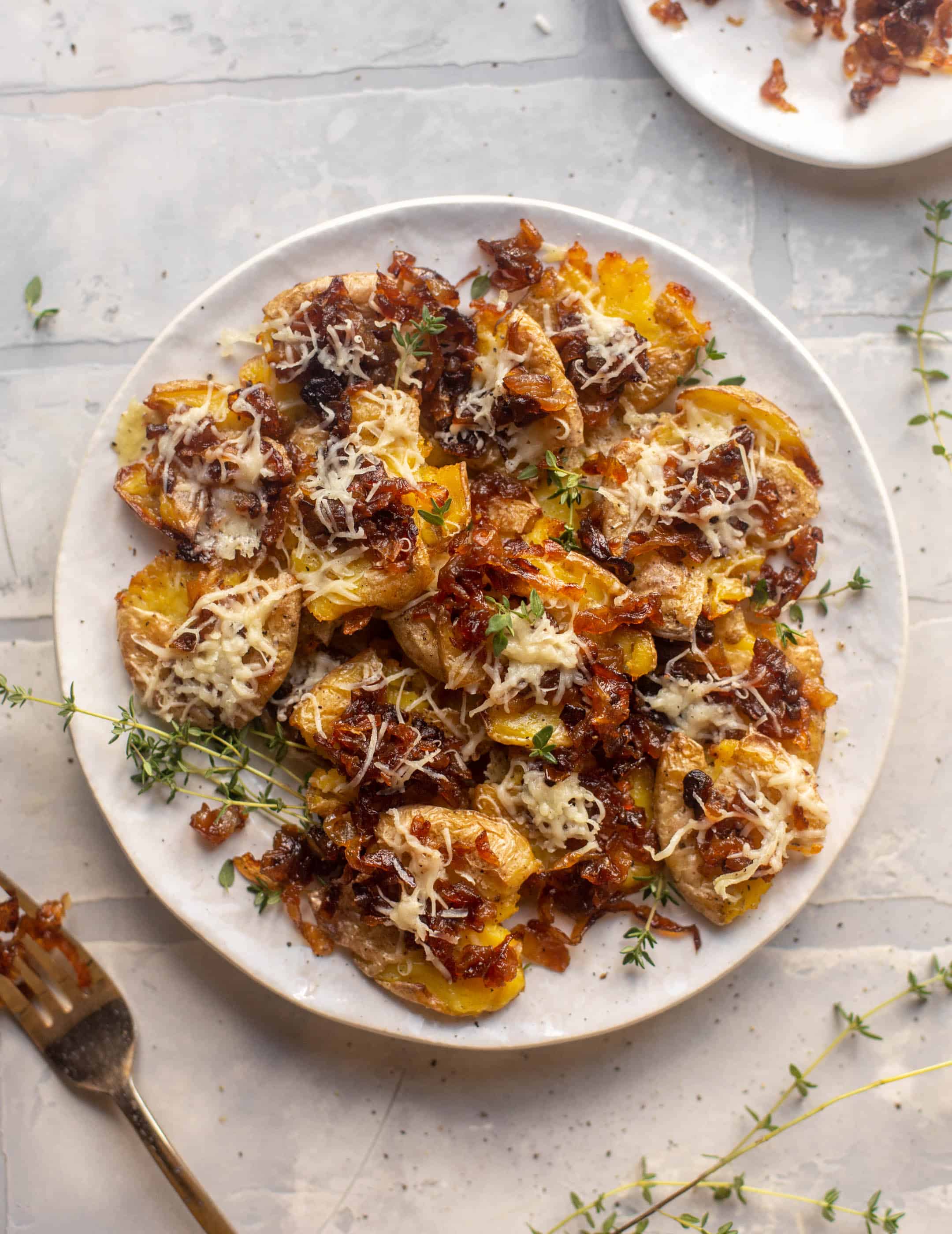 crispy french onion smashed potatoes