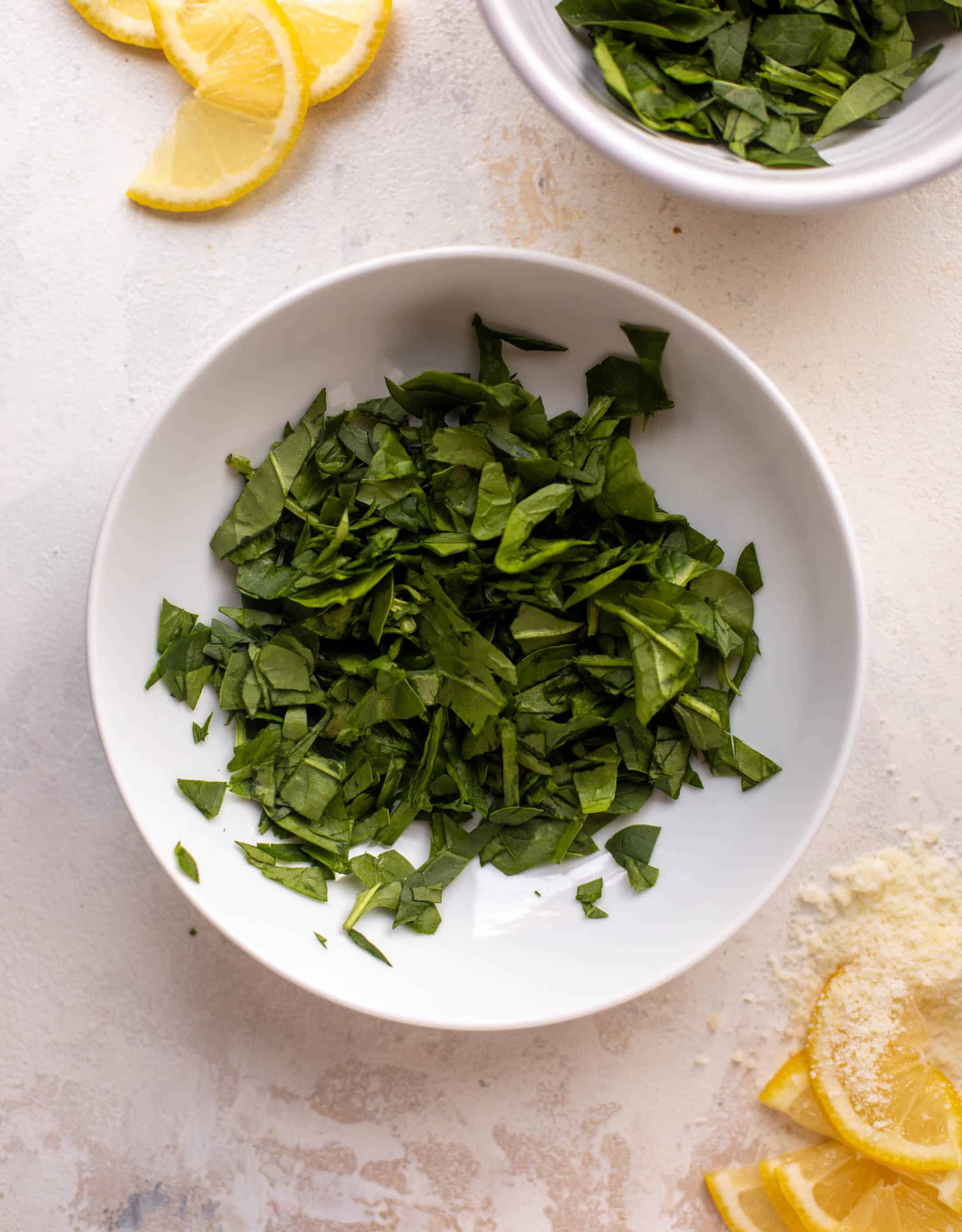bowl with chopped spinach
