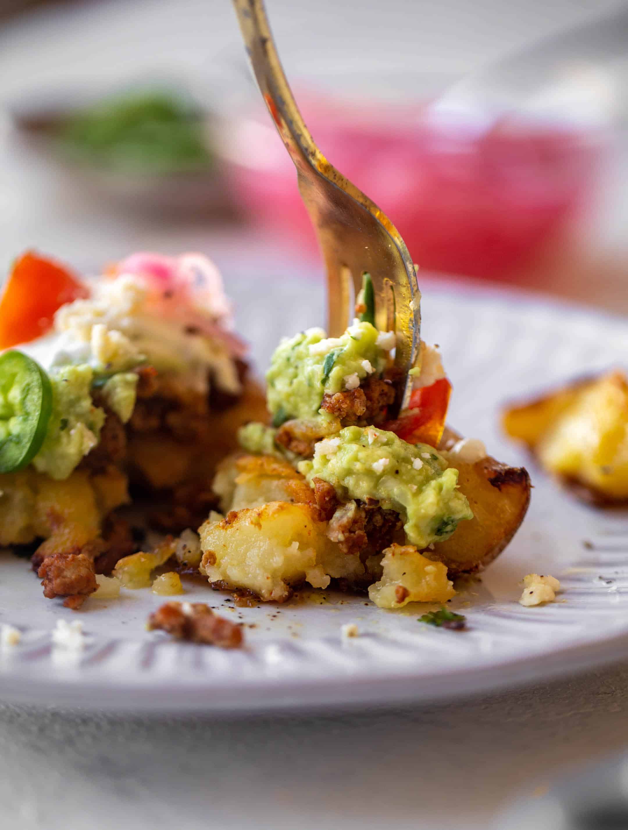 a bite of taco smashed potatoes