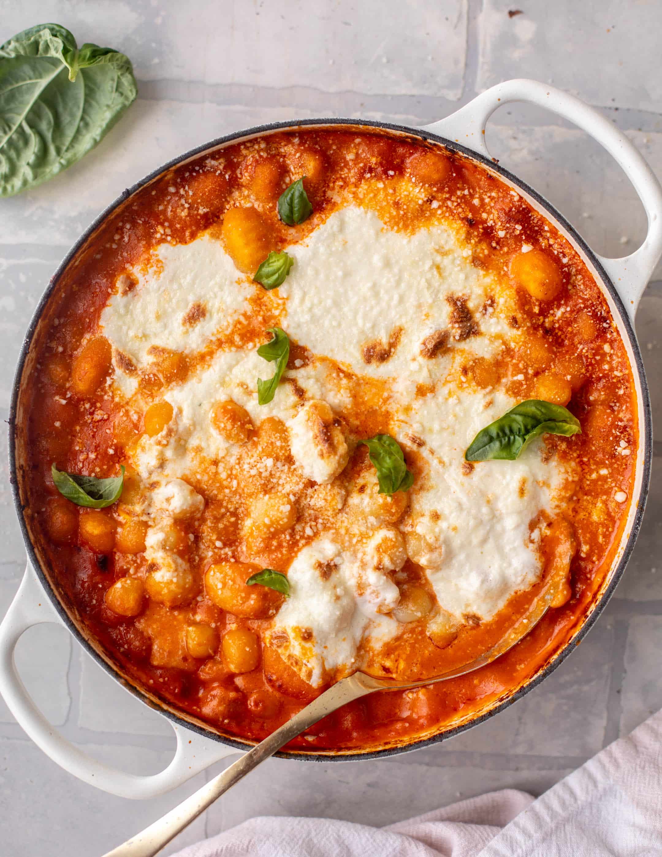 baked vodka sauce gnocchi with burrata