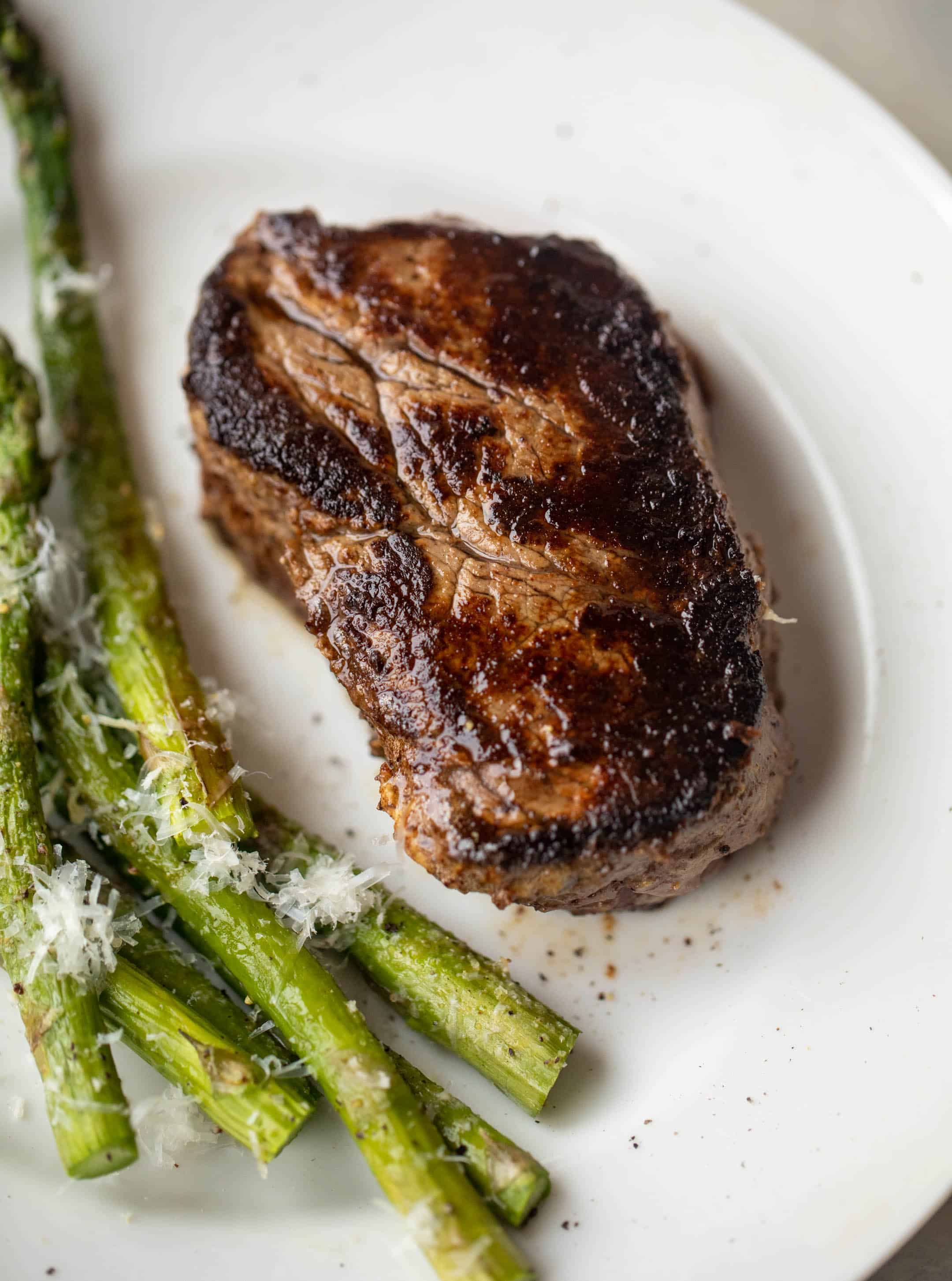 dijon crusted filet with asiago asparagus