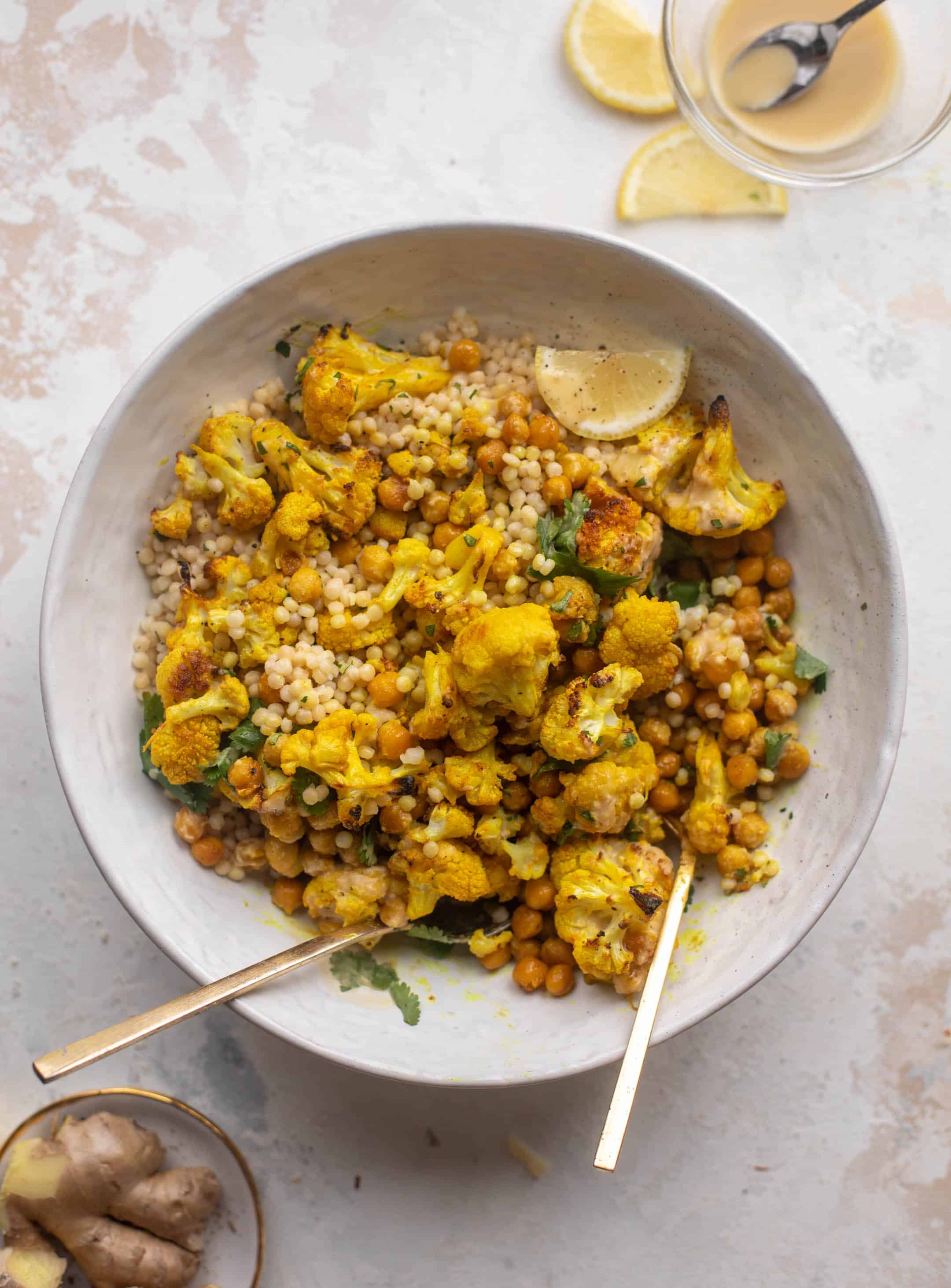 golden ginger cauliflower chickpea bowls