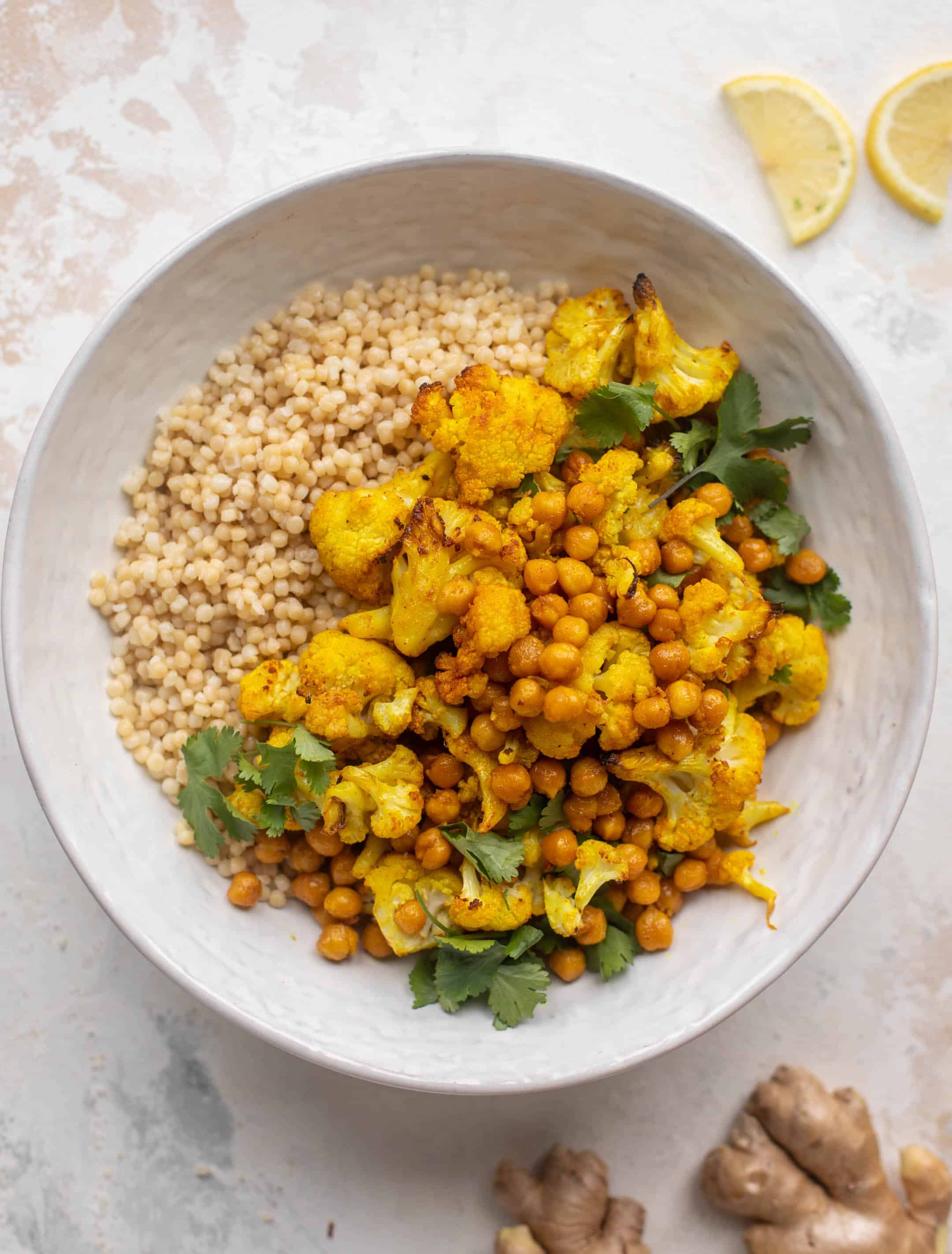 golden ginger cauliflower chickpea bowls