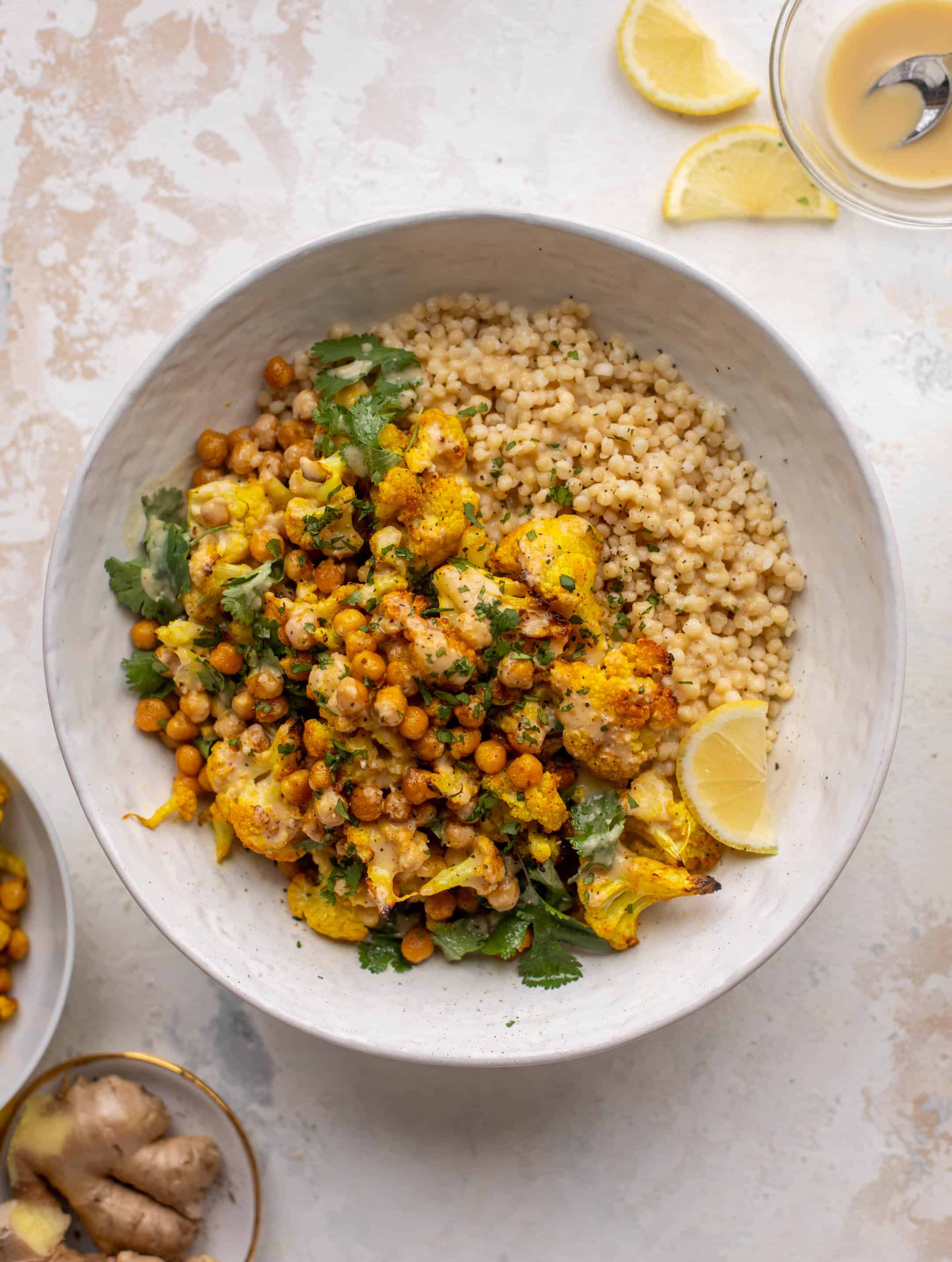 golden ginger cauliflower chickpea bowls