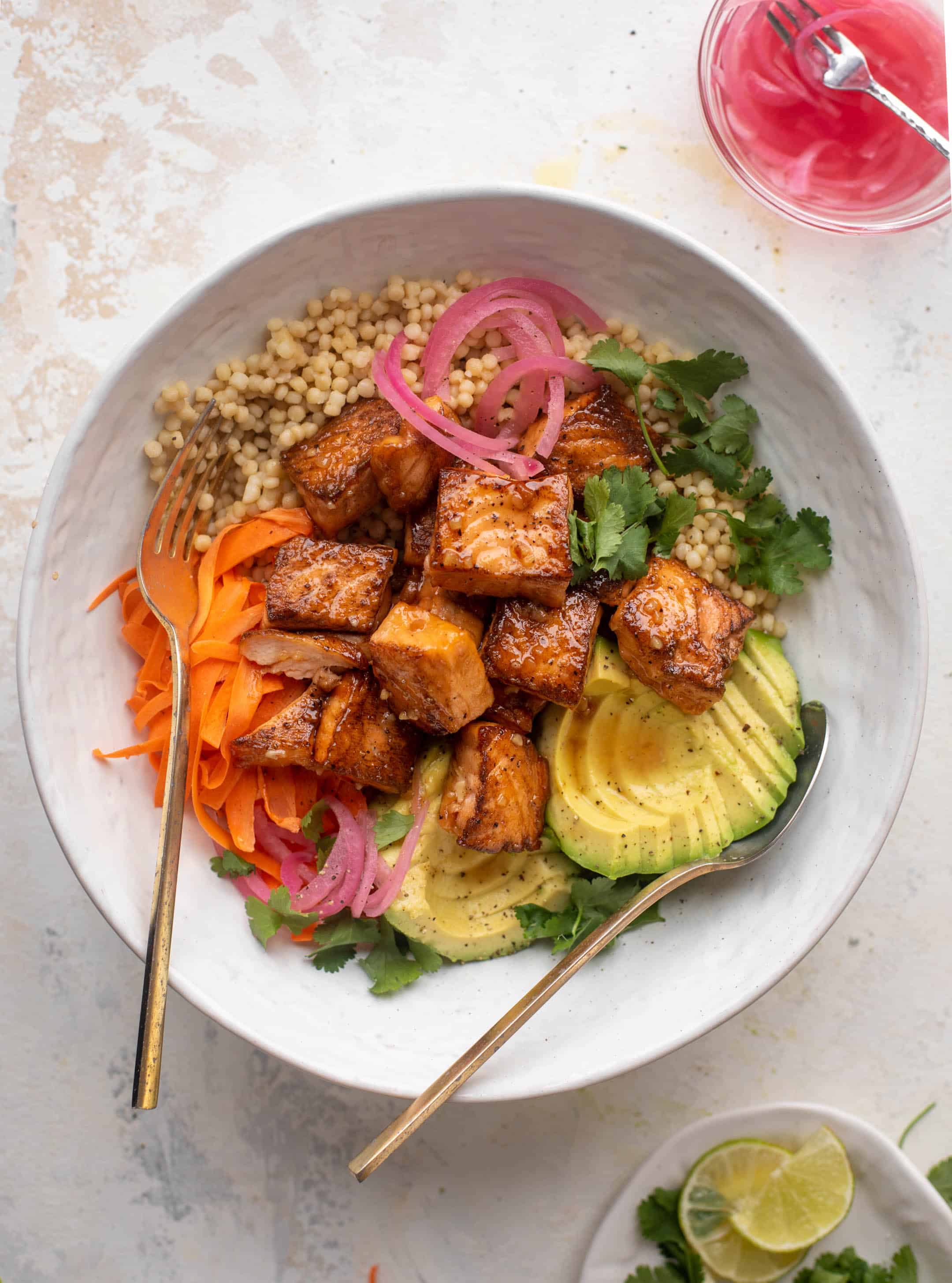 sticky salmon couscous bowls