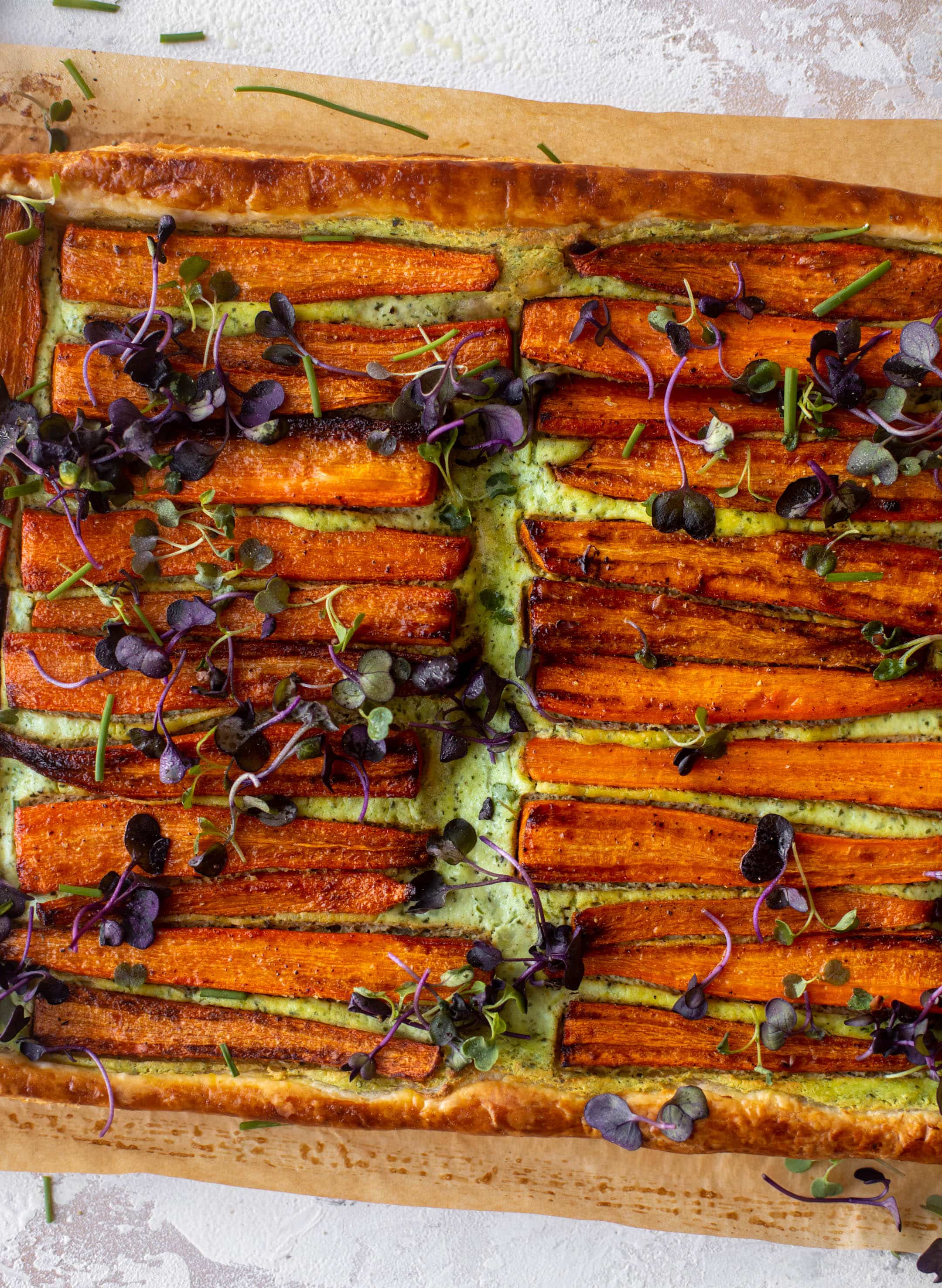 carrot tart with green goddess ricotta
