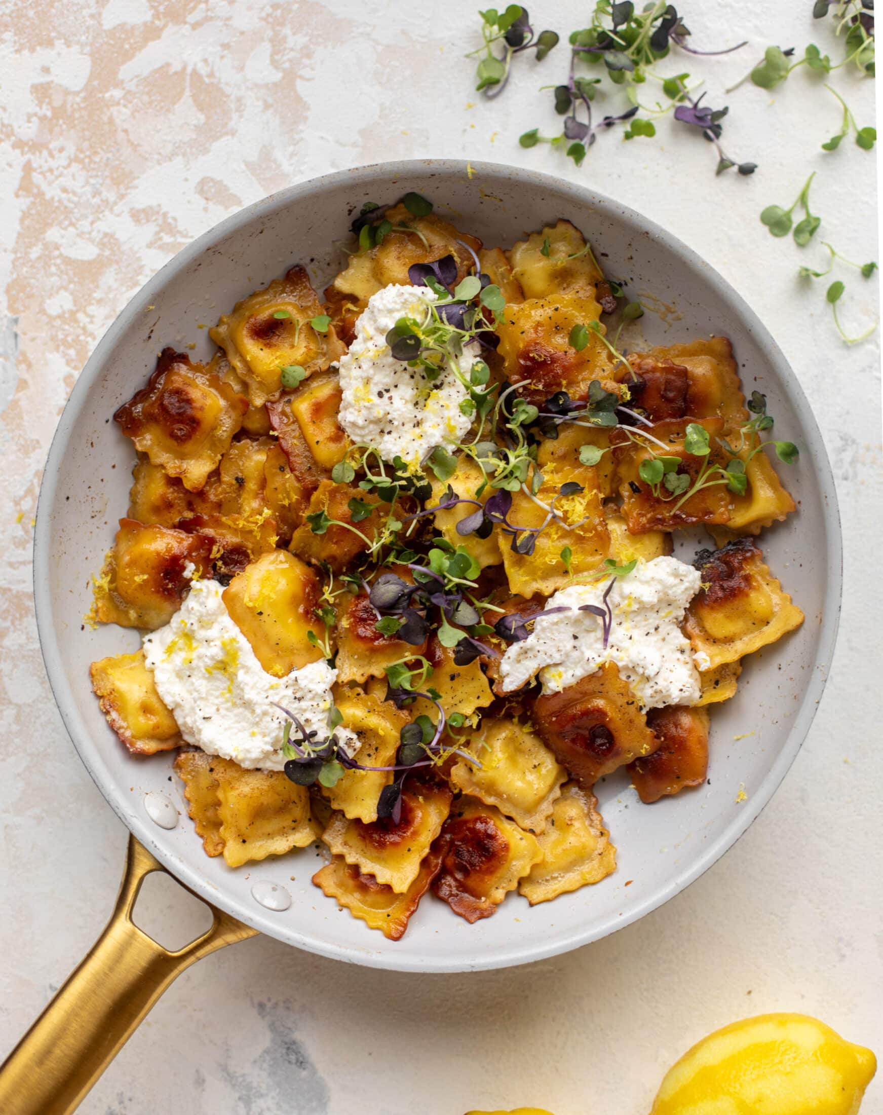 toasted skillet ravioli with lemon & brown butter