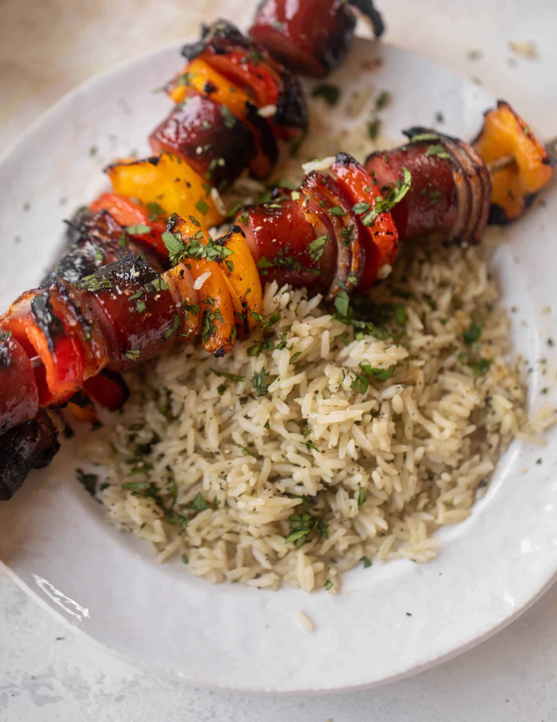 hot honey BBQ smoked sausage and peppers