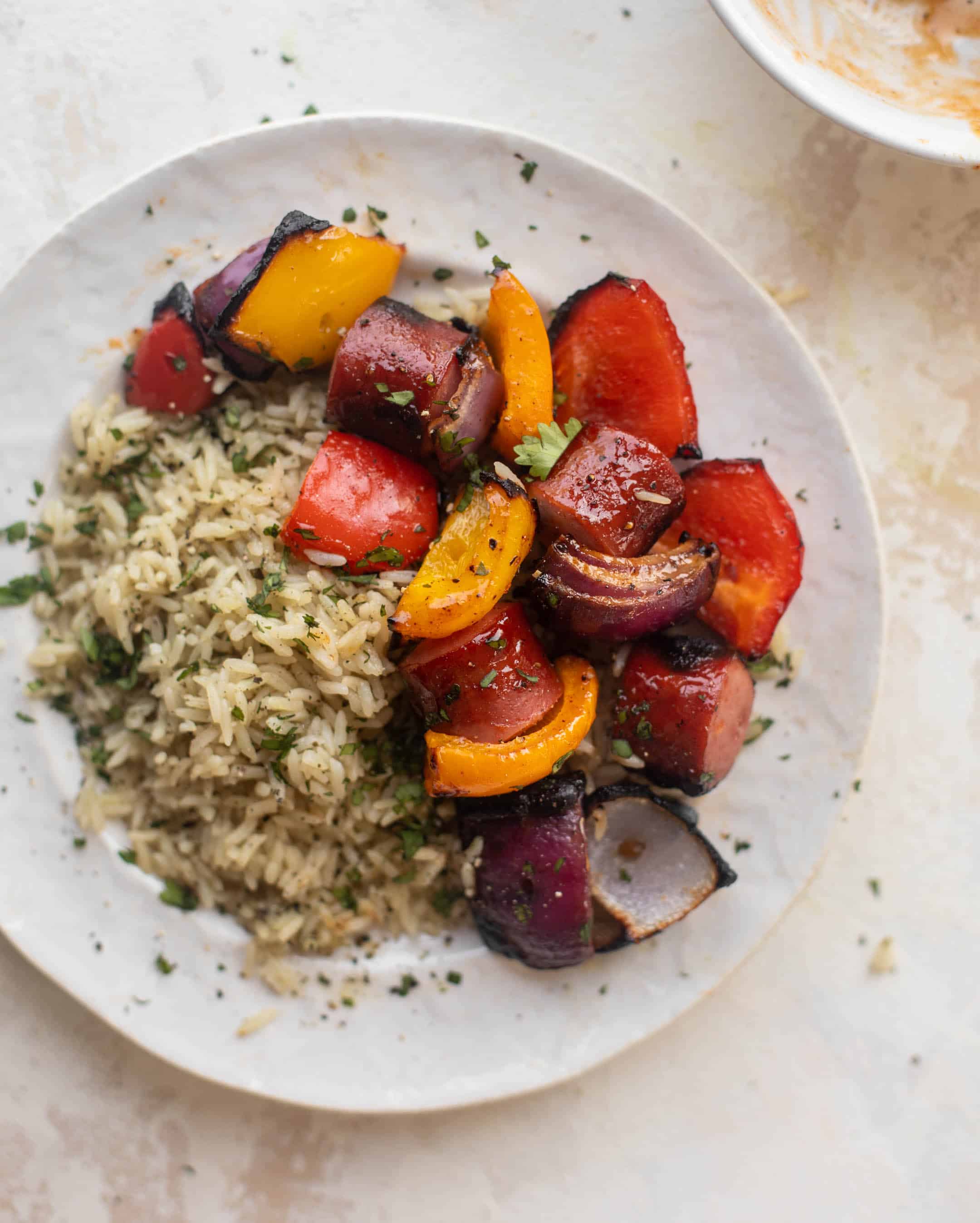 hot honey BBQ smoked sausage and peppers