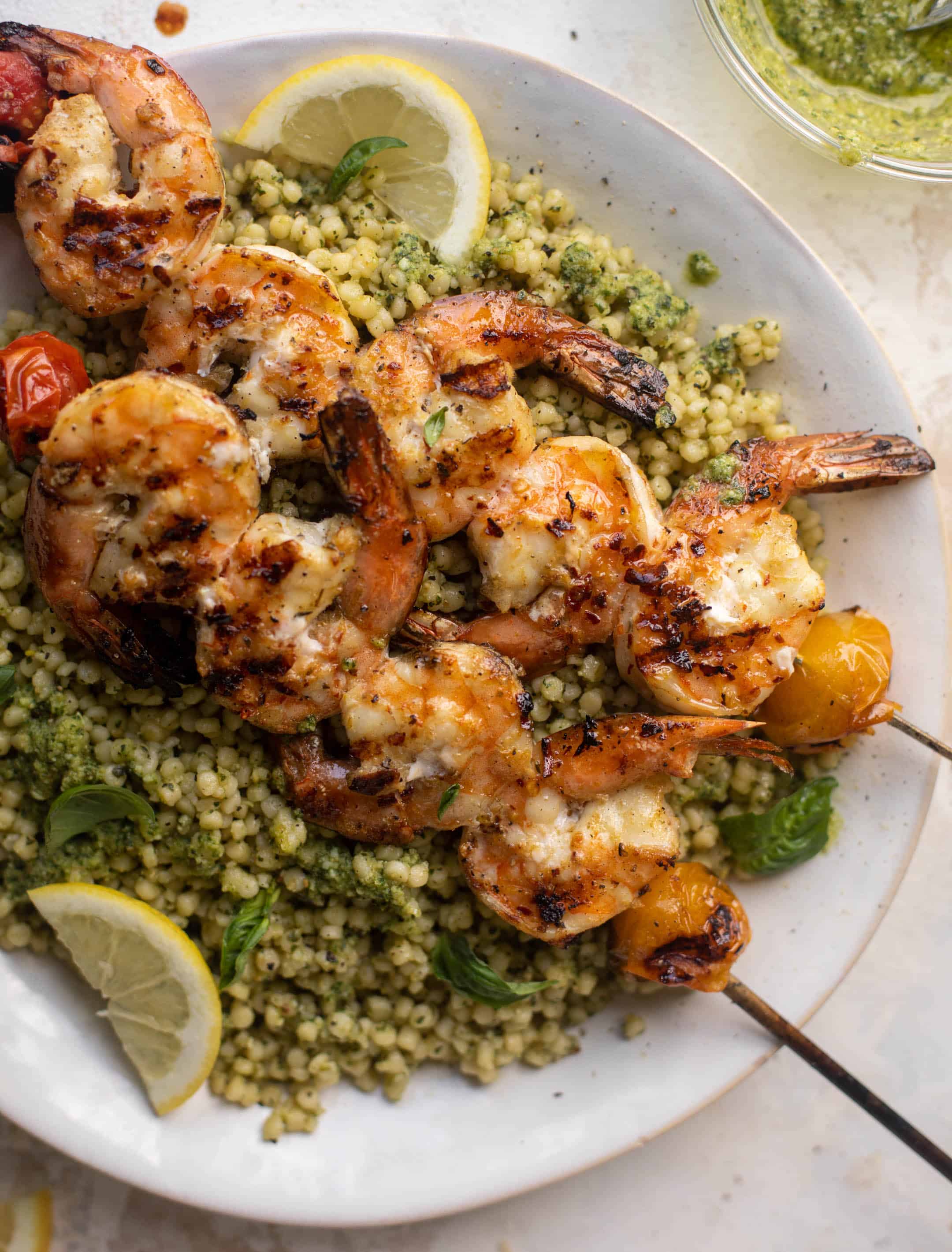 grilled lemon shrimp with pesto couscous