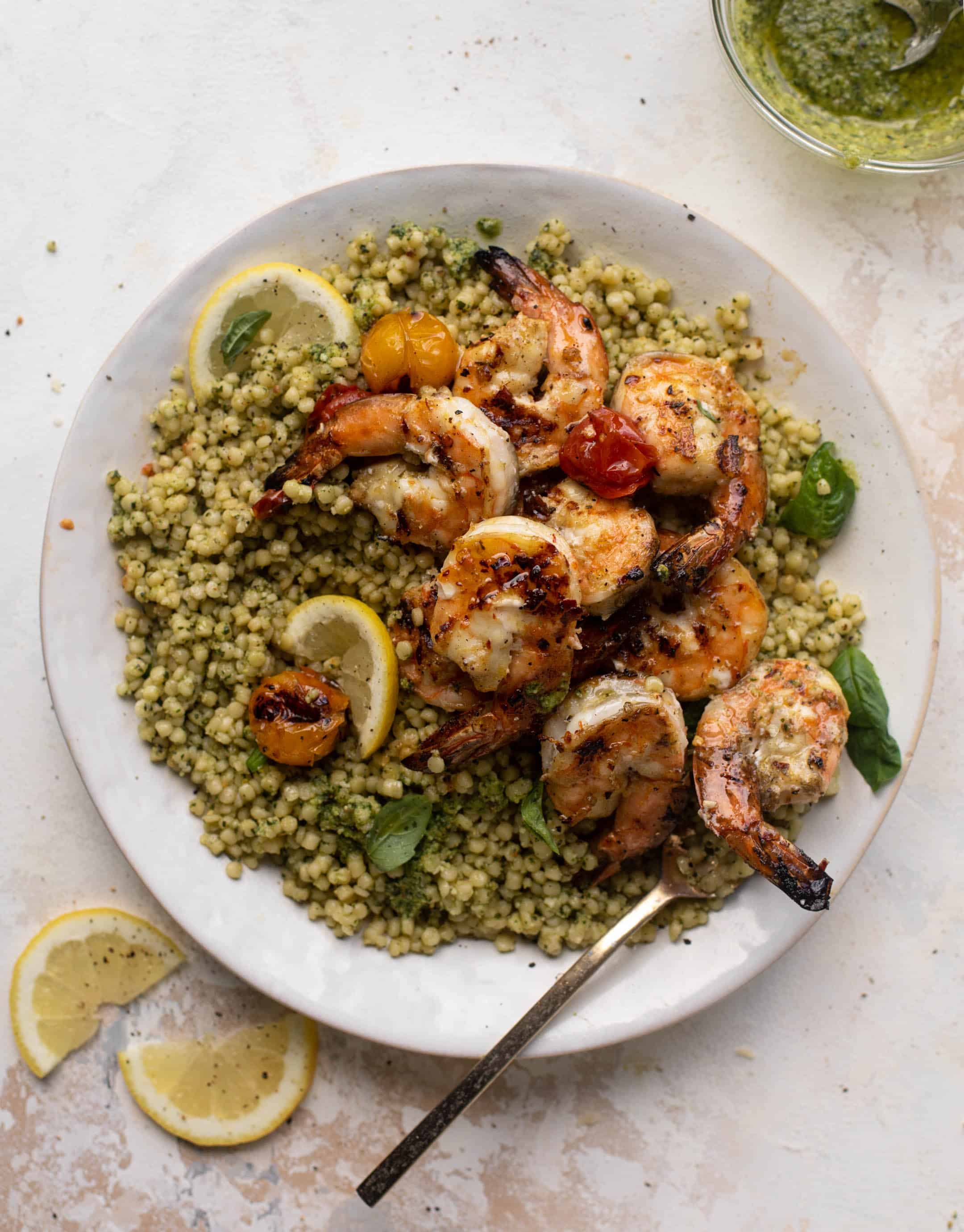 grilled lemon shrimp with pesto couscous
