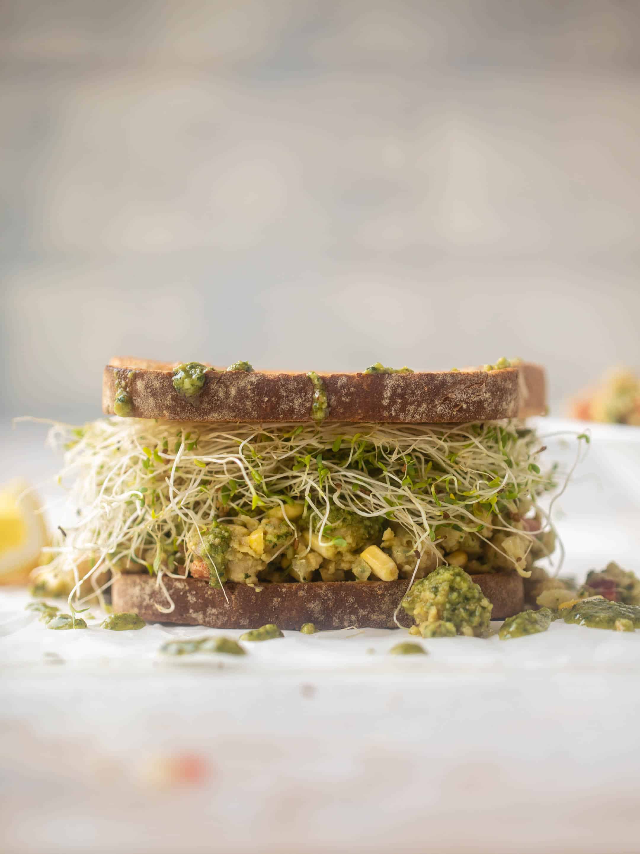pesto smashed chickpea salad