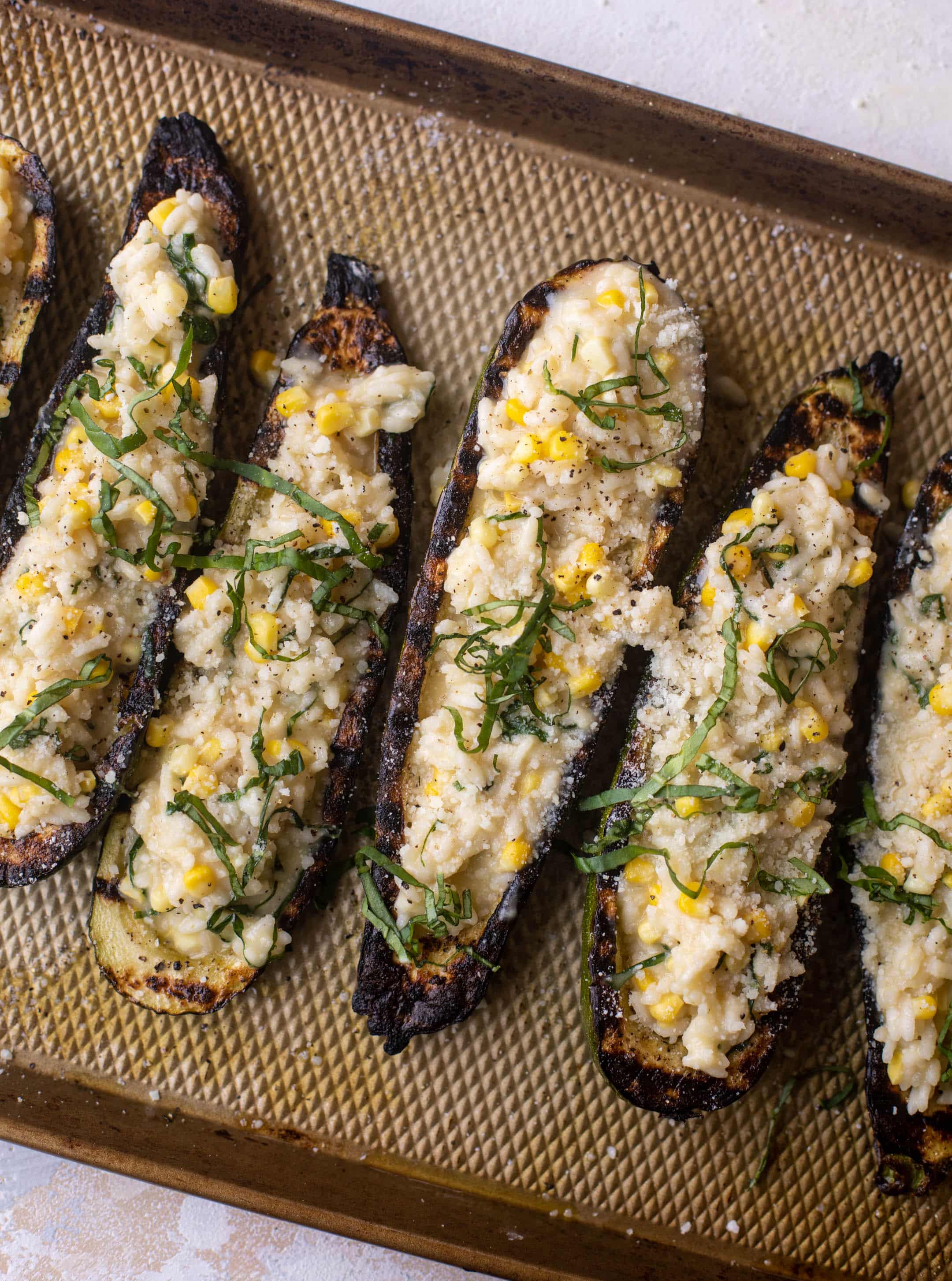 risotto stuffed grilled zucchini