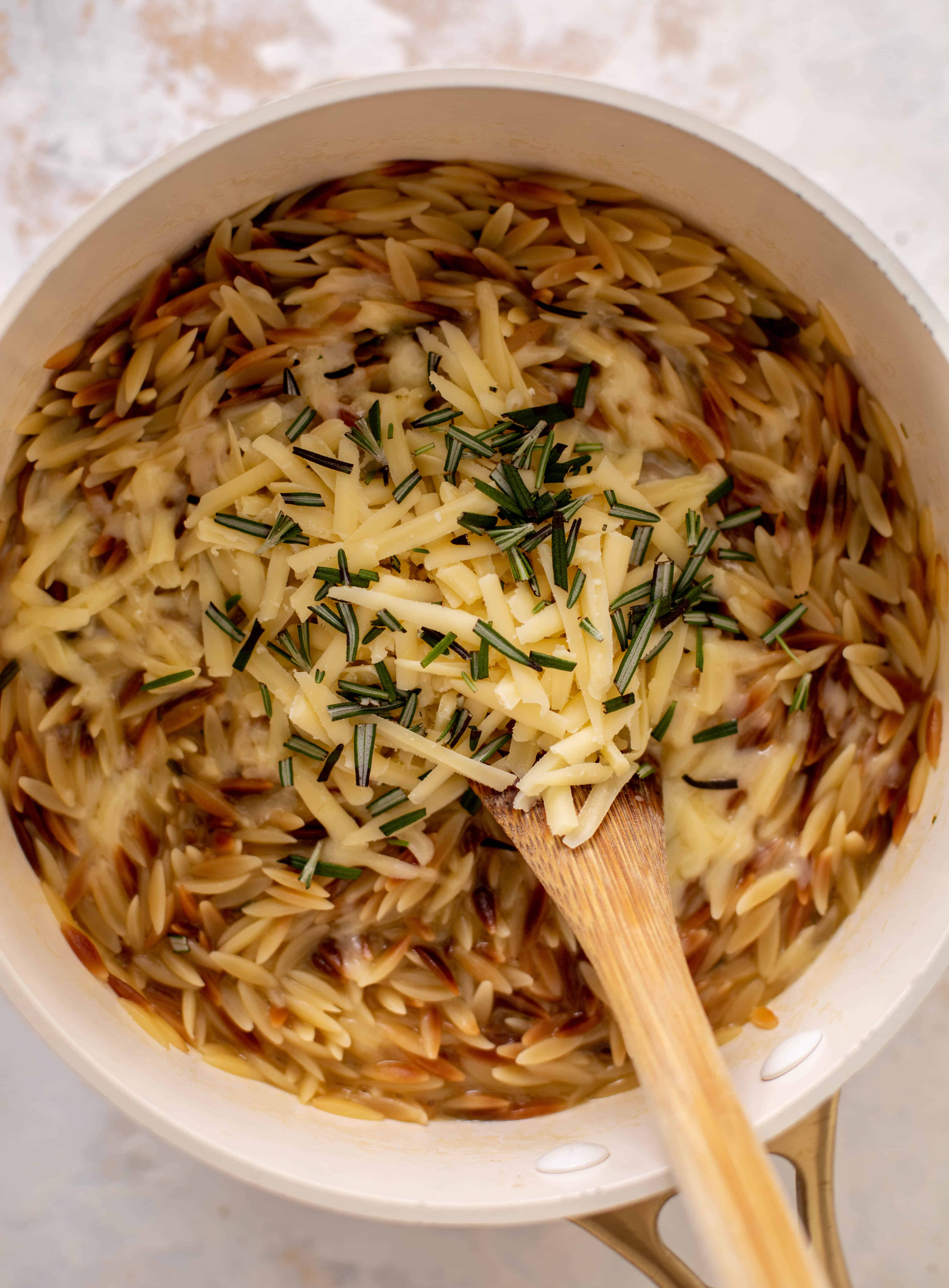 hot honey chicken thighs with rosemary orzo