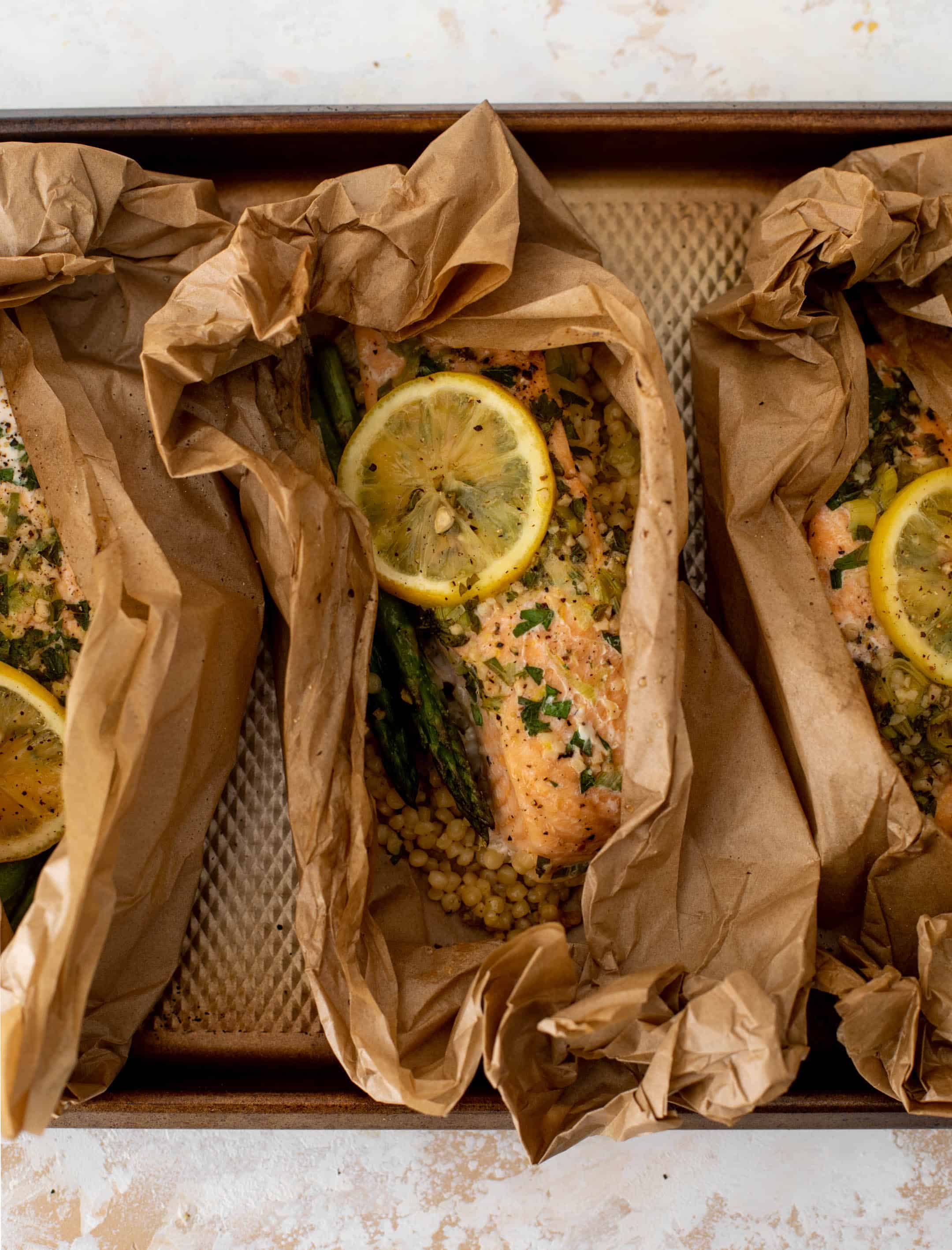 salmon parchment packets with couscous