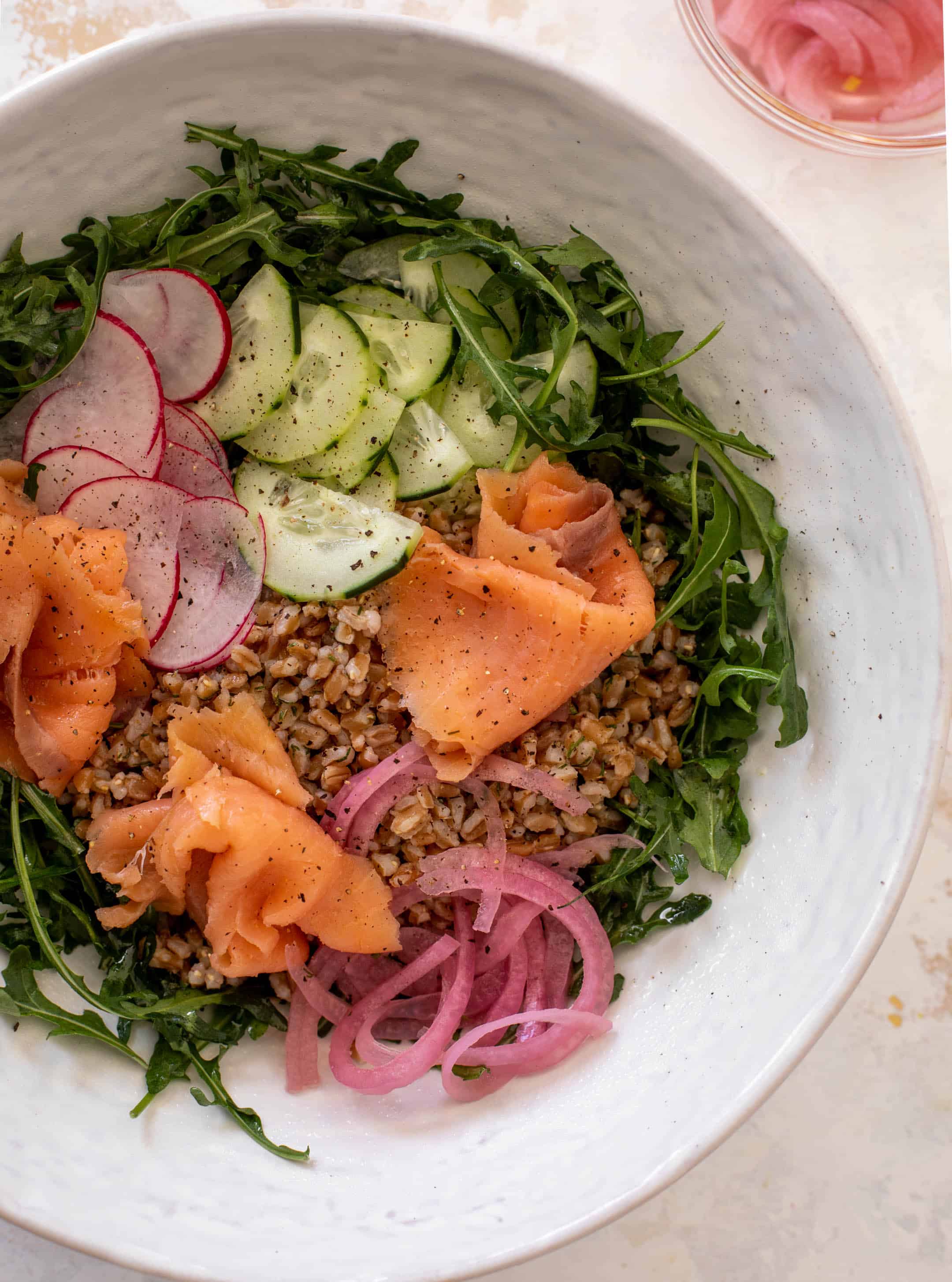 smoked salmon farro salad