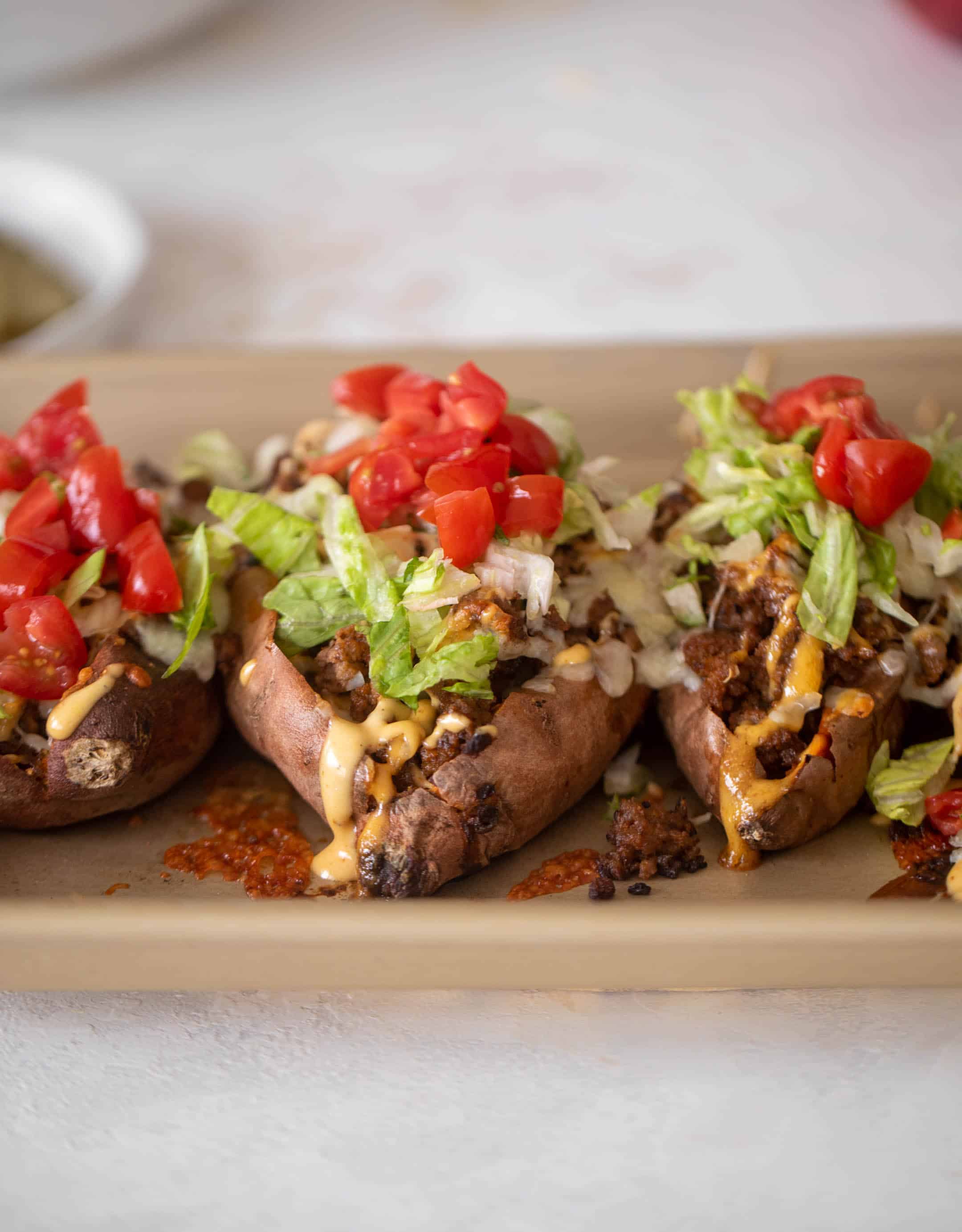 cheeseburger stuffed sweet potatoes