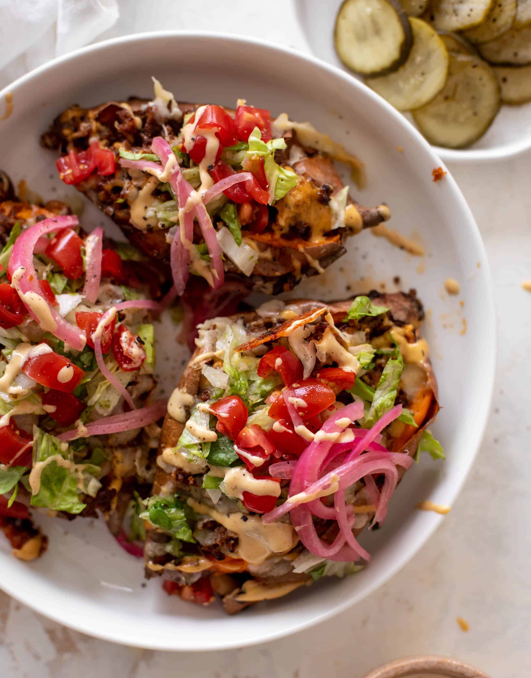 cheeseburger stuffed sweet potatoes