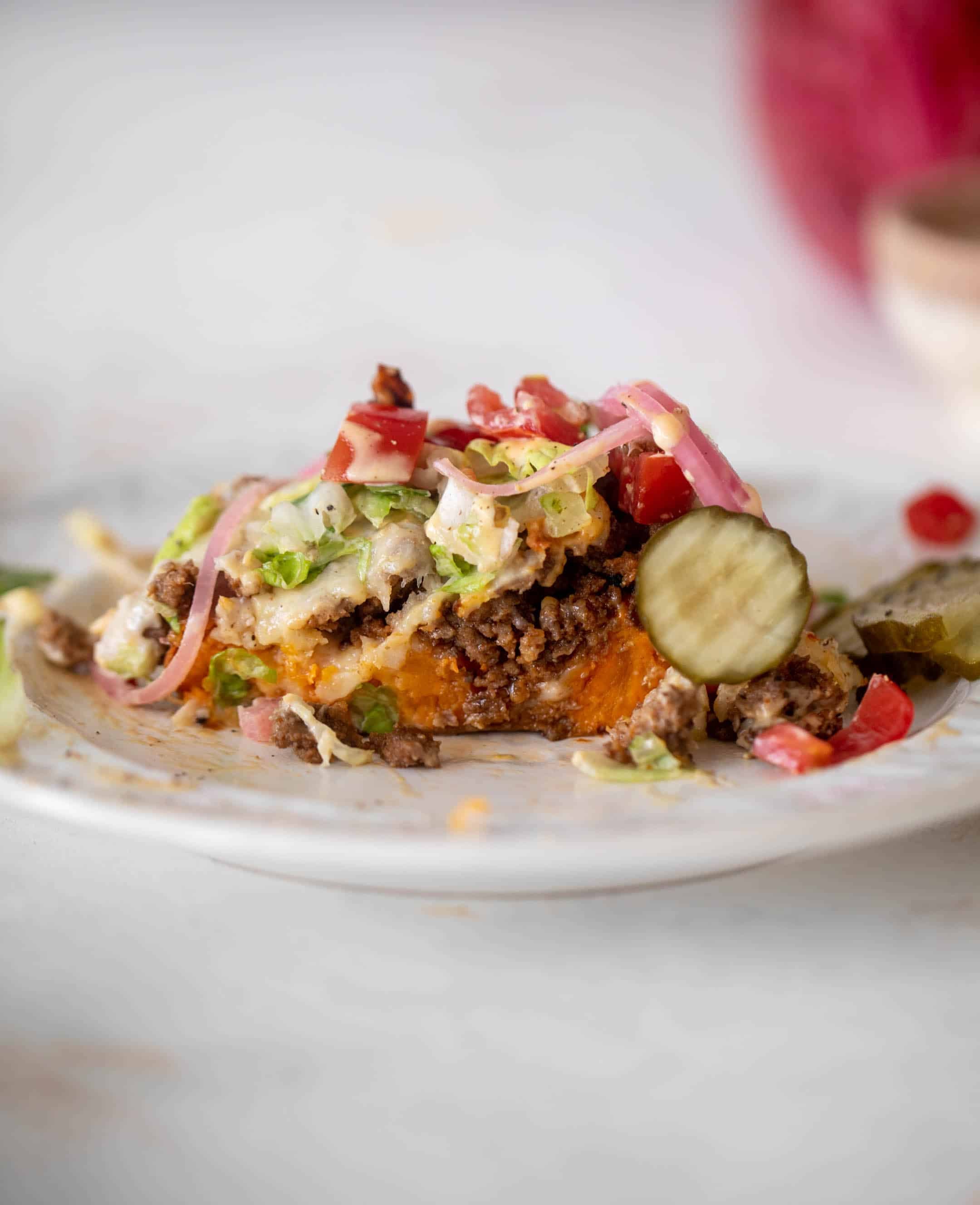 cheeseburger stuffed sweet potatoes