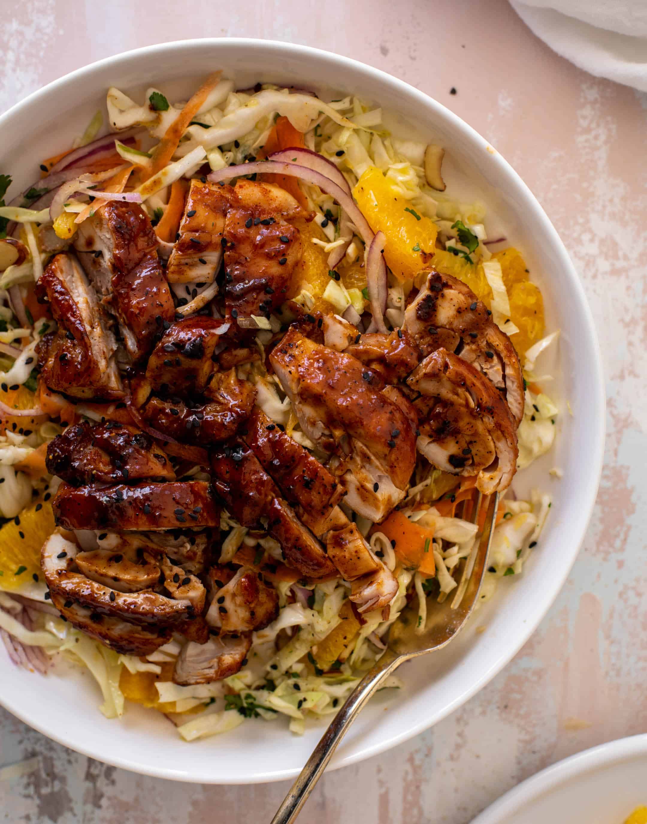 hot honey BBQ chicken with citrus slaw