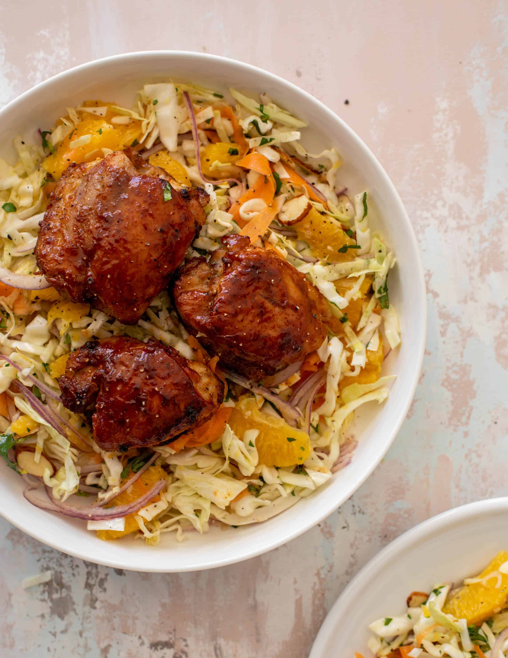 hot honey BBQ chicken with citrus slaw