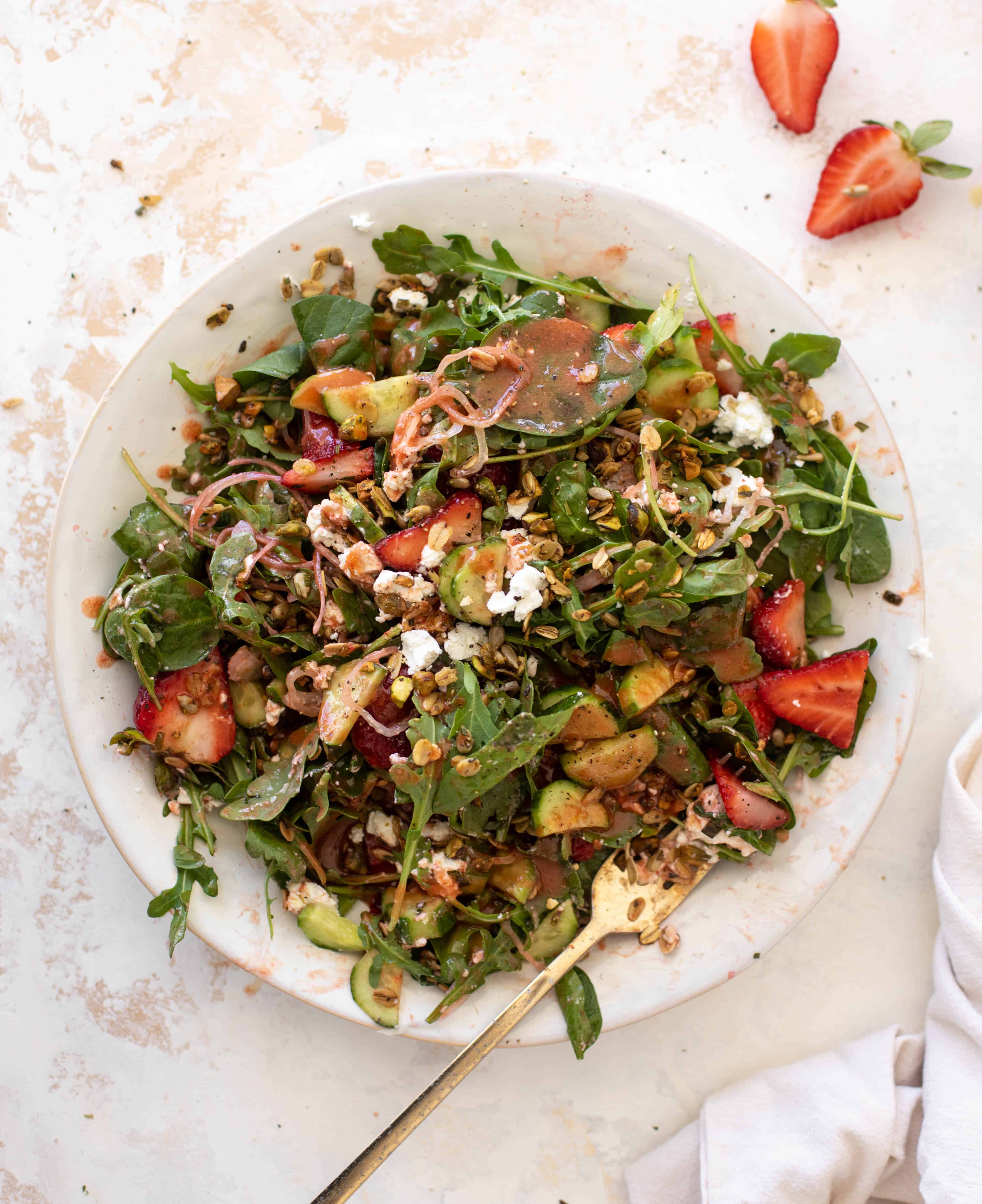 Strawberry Cucumber Salad with Savory Granola