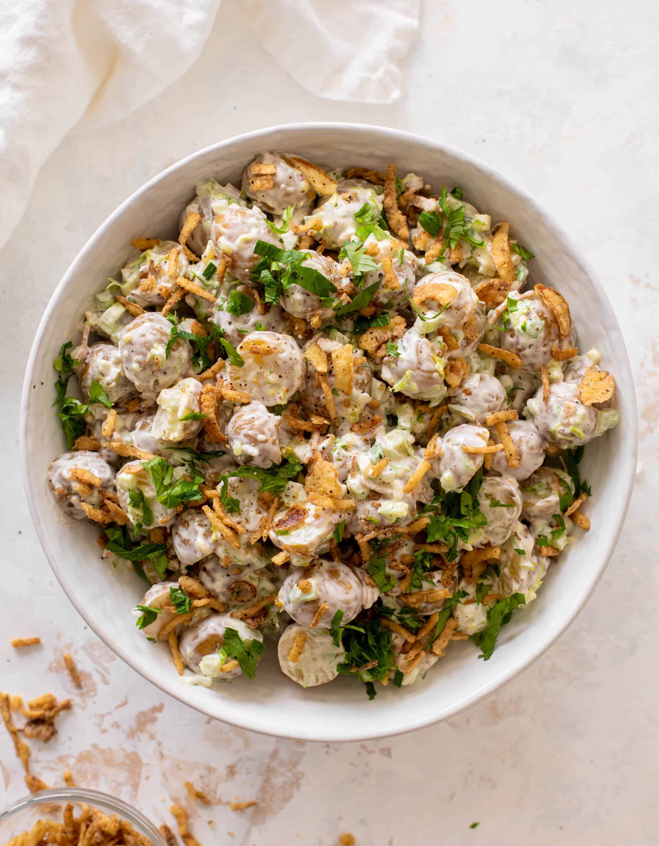 potato salad with crispy shallots