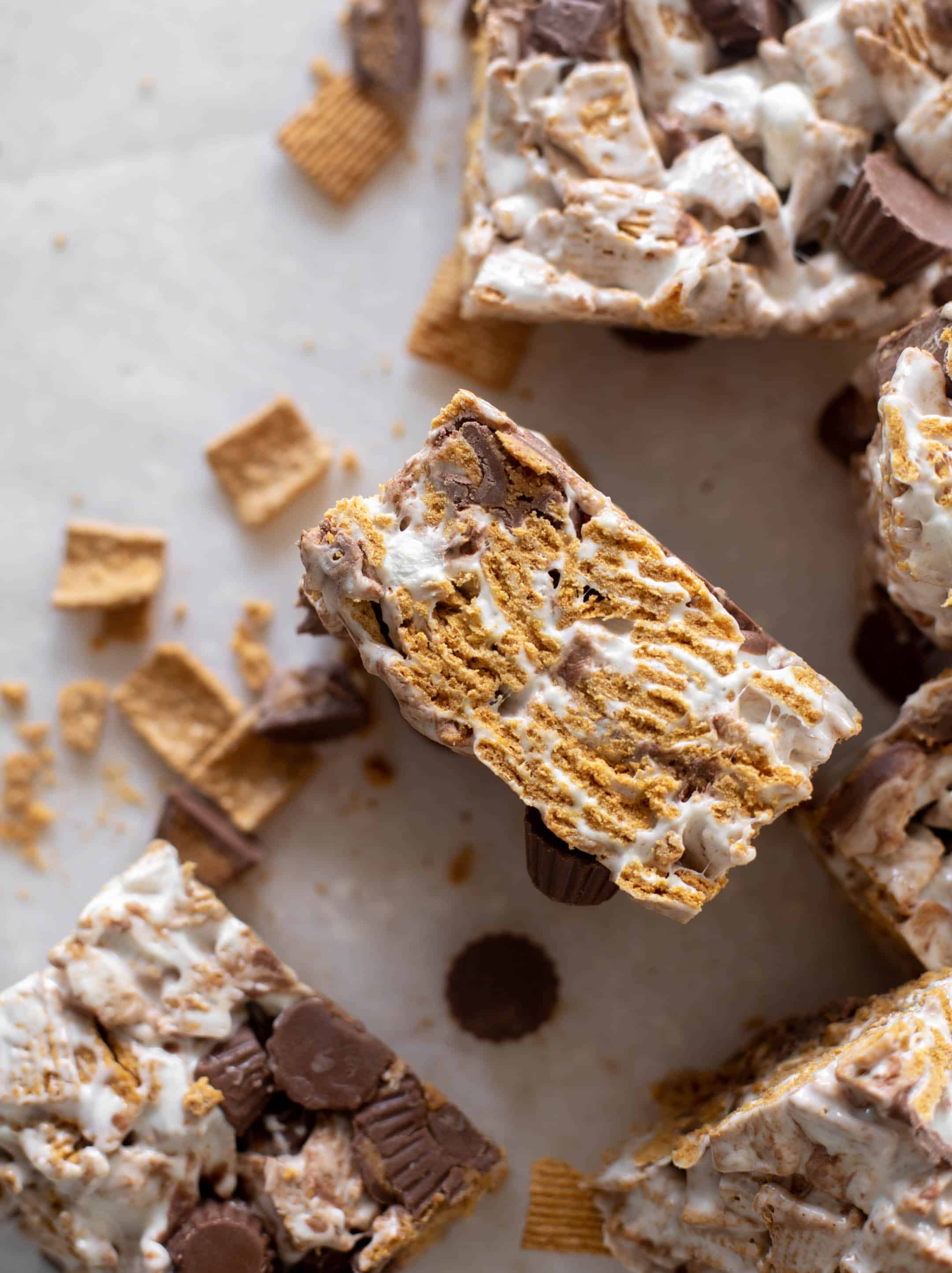 peanut butter cup golden grahams smores bars