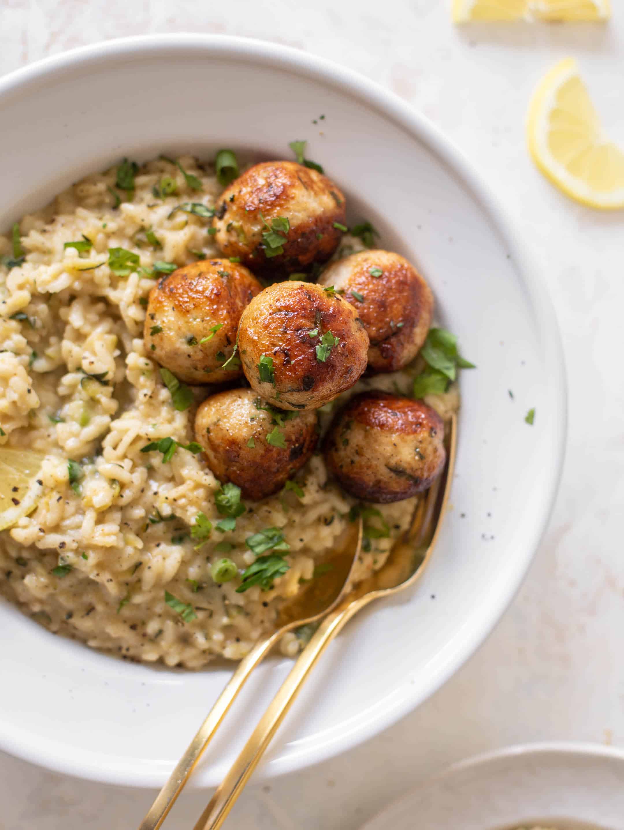 chicken meatballs with zucchini risotto