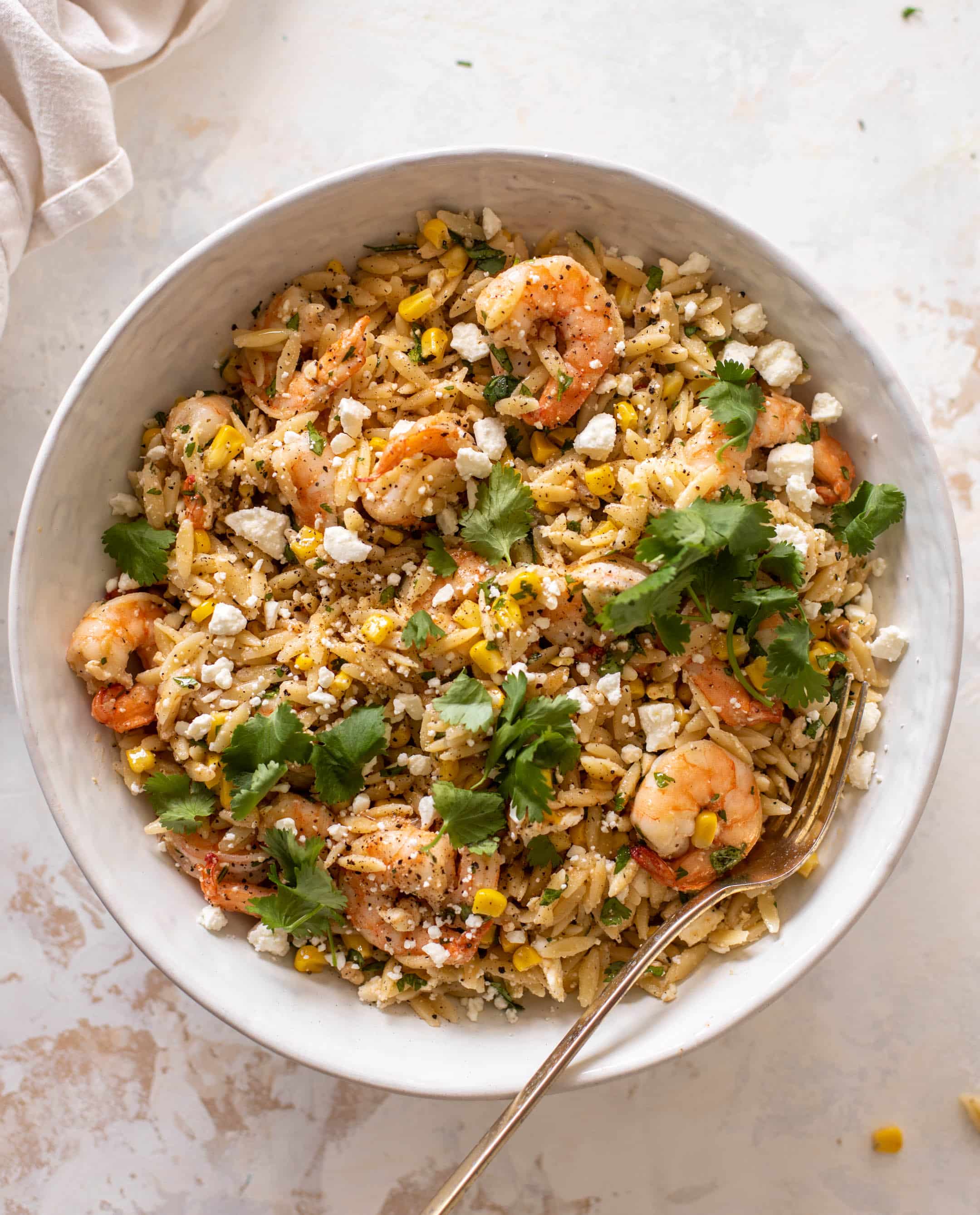 grilled shrimp, corn & feta orzo