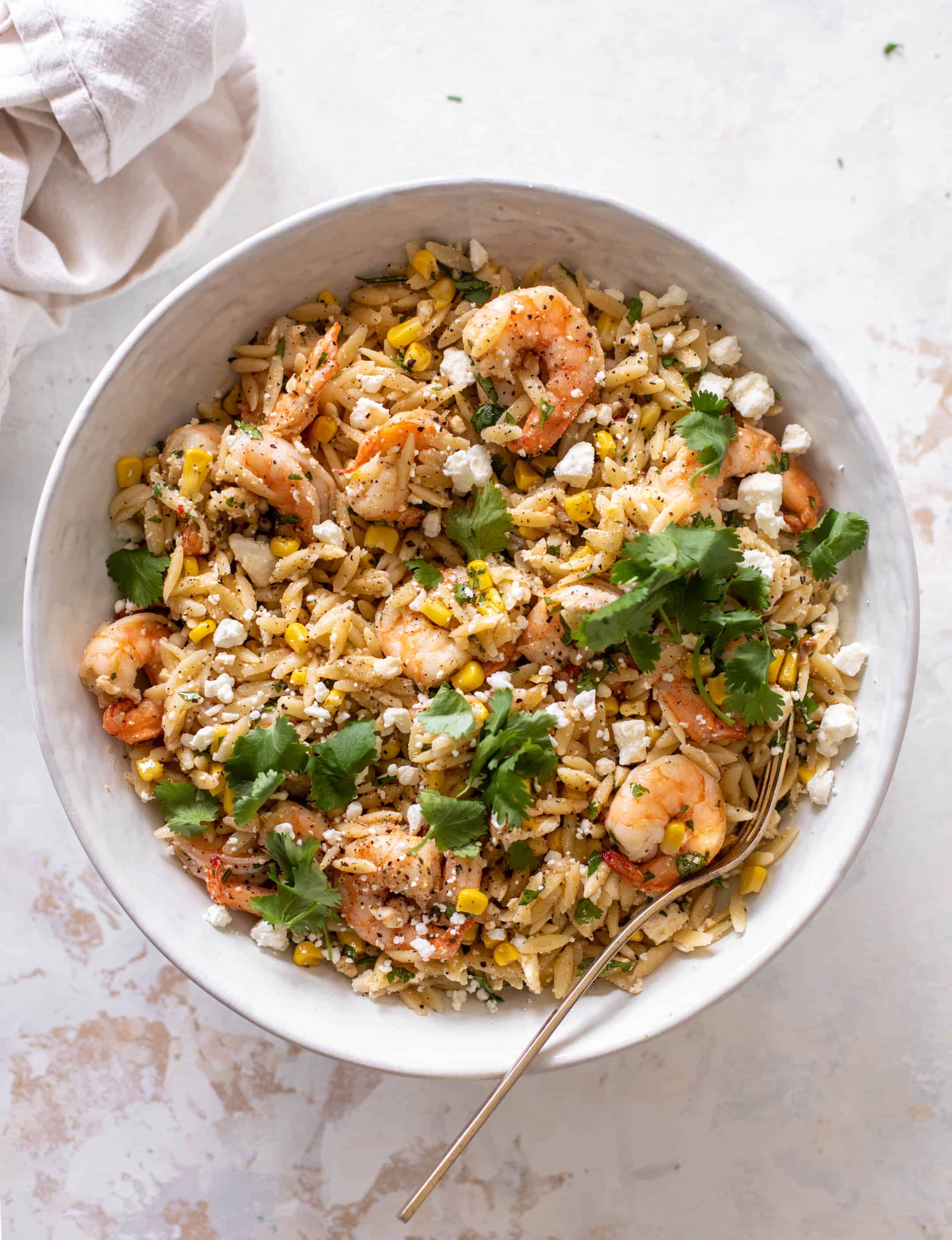 grilled shrimp, corn & feta orzo