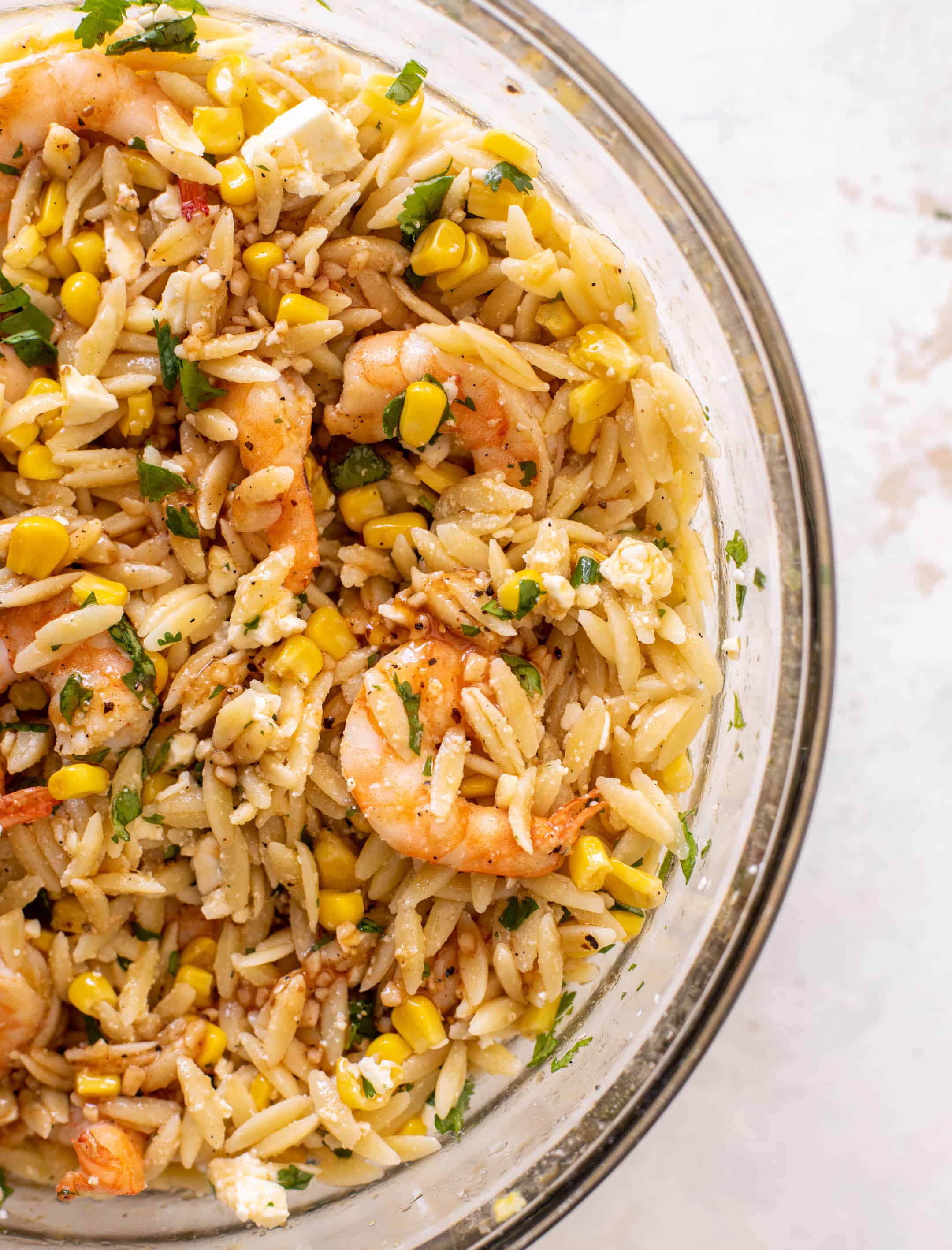 grilled shrimp, corn & feta orzo