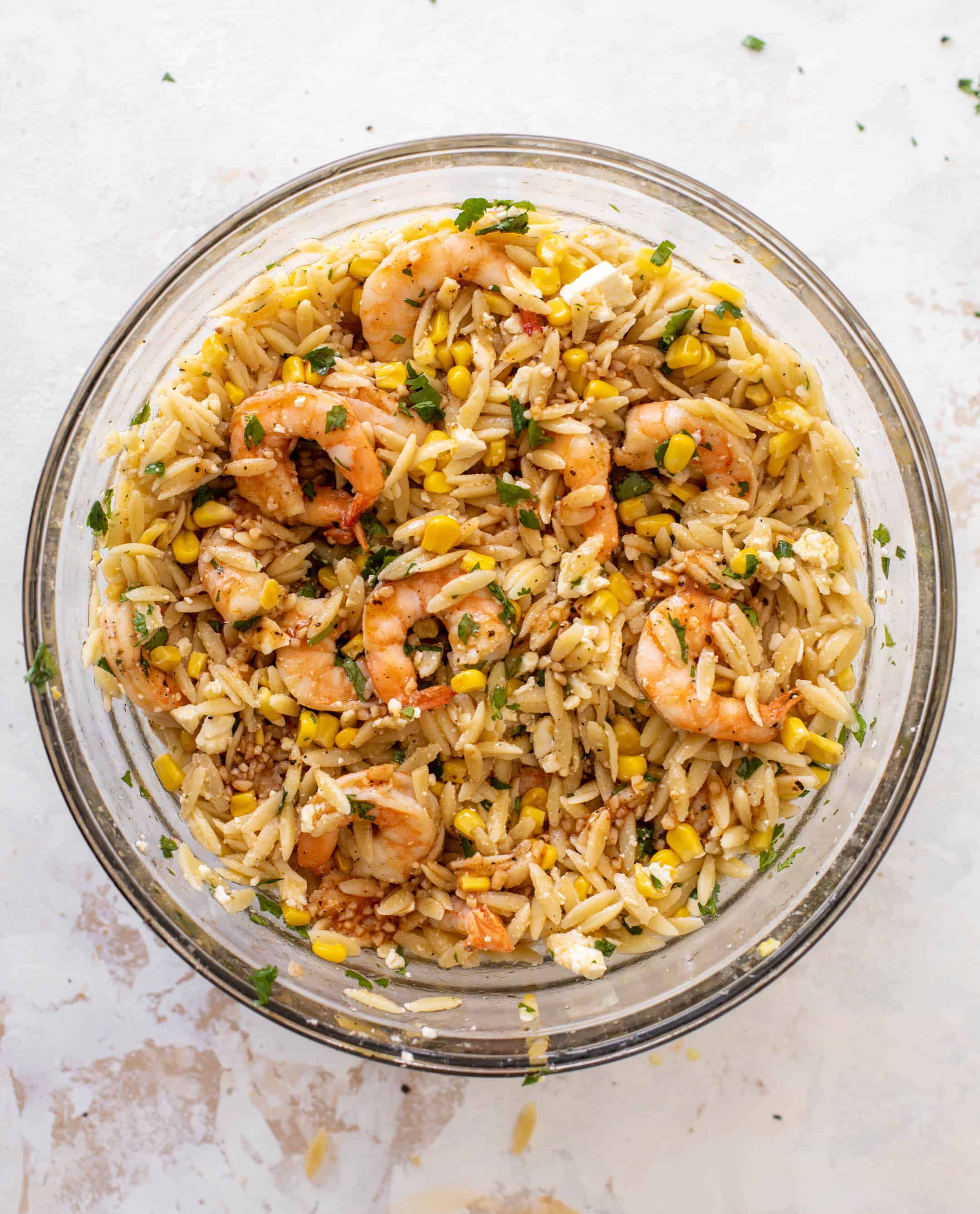 grilled shrimp, corn & feta orzo