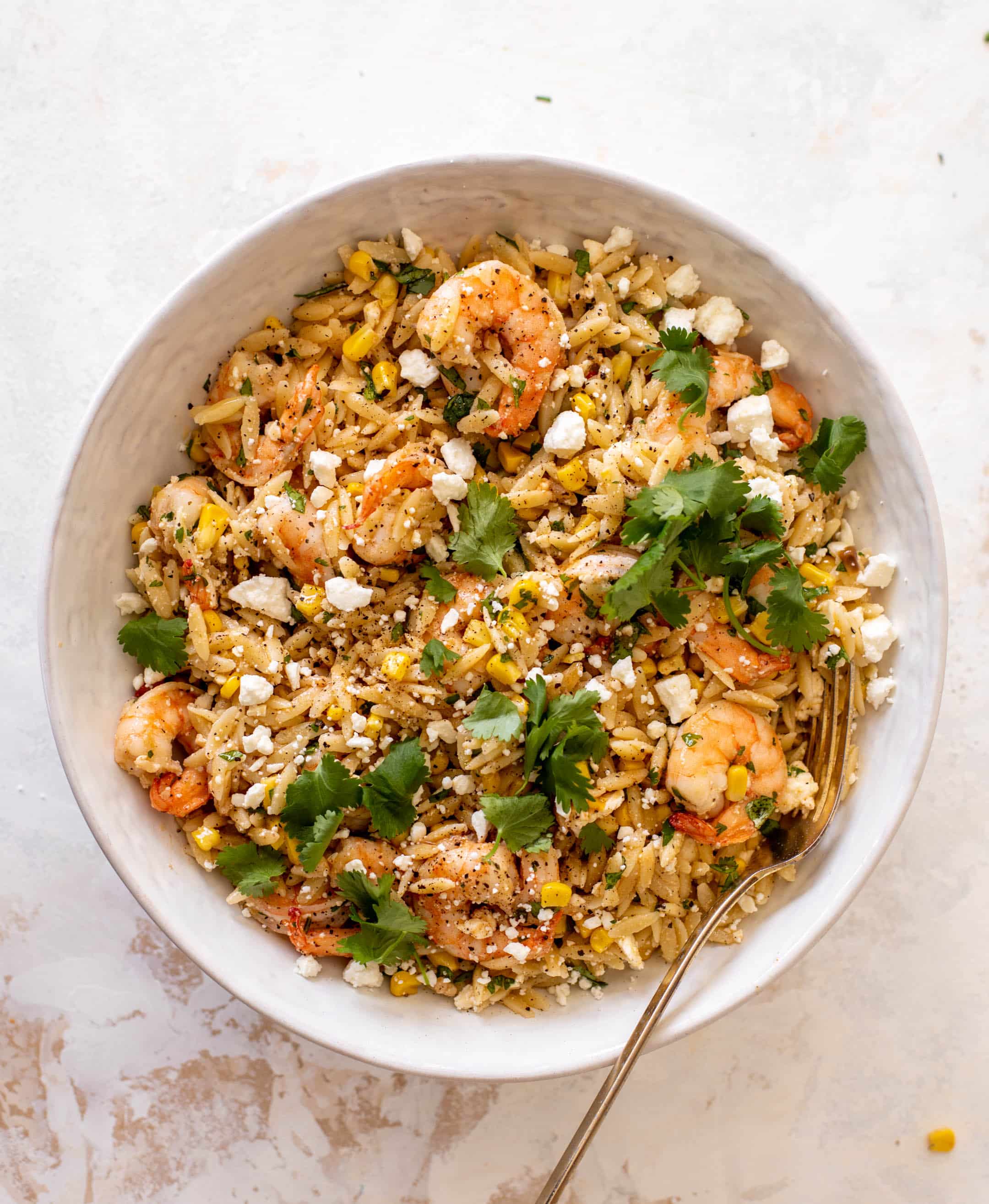 grilled shrimp, corn & feta orzo
